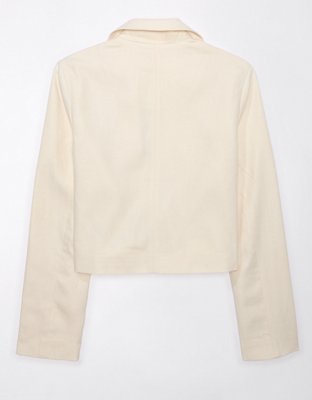 AE Linen-Blend Cropped Blazer