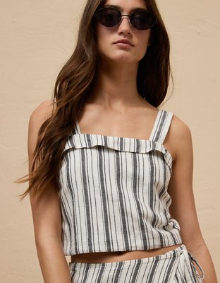 AE Cropped Linen-Blend Tank Top