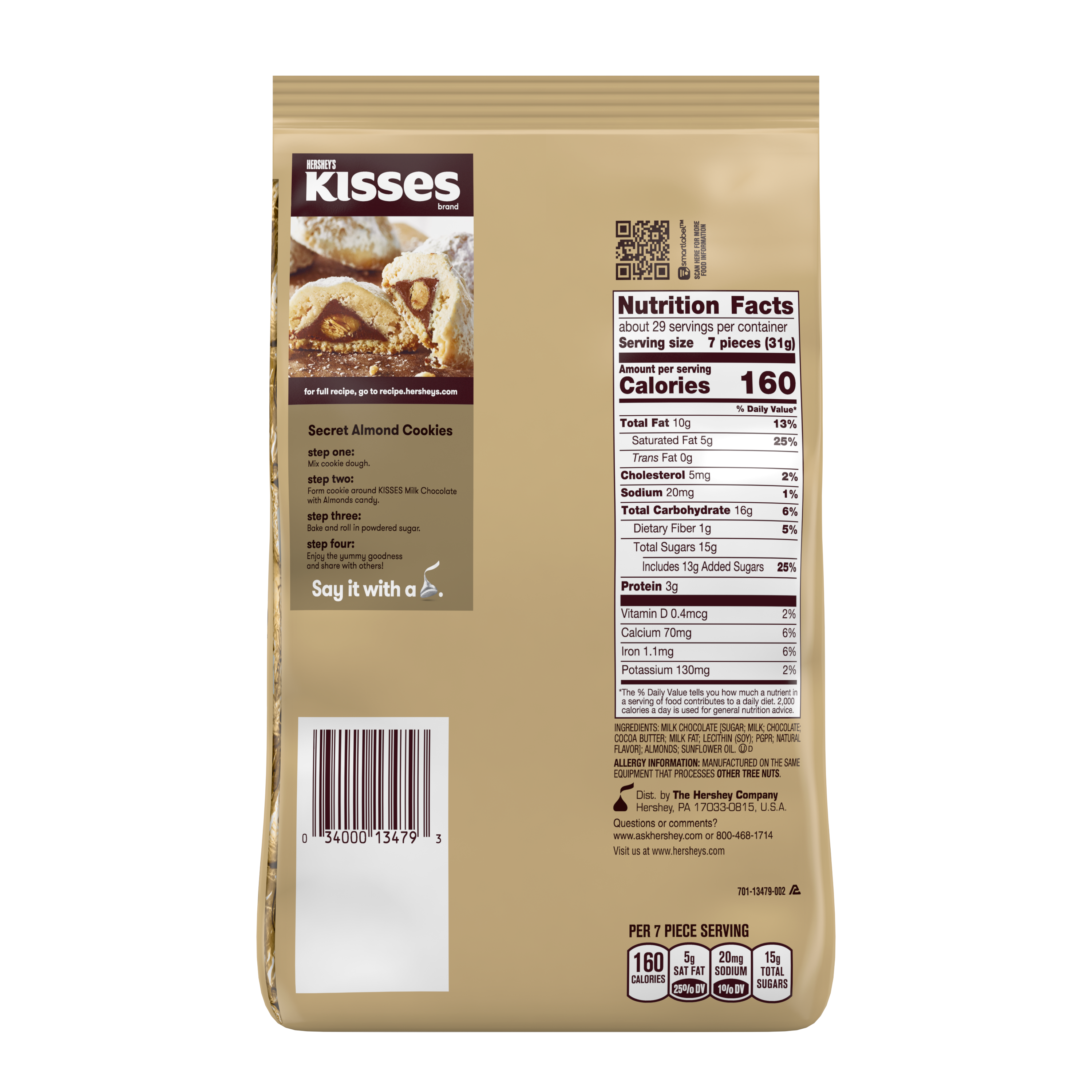 Hershey S Kisses Milk Chocolate With Almonds Candy 32 Oz Pack