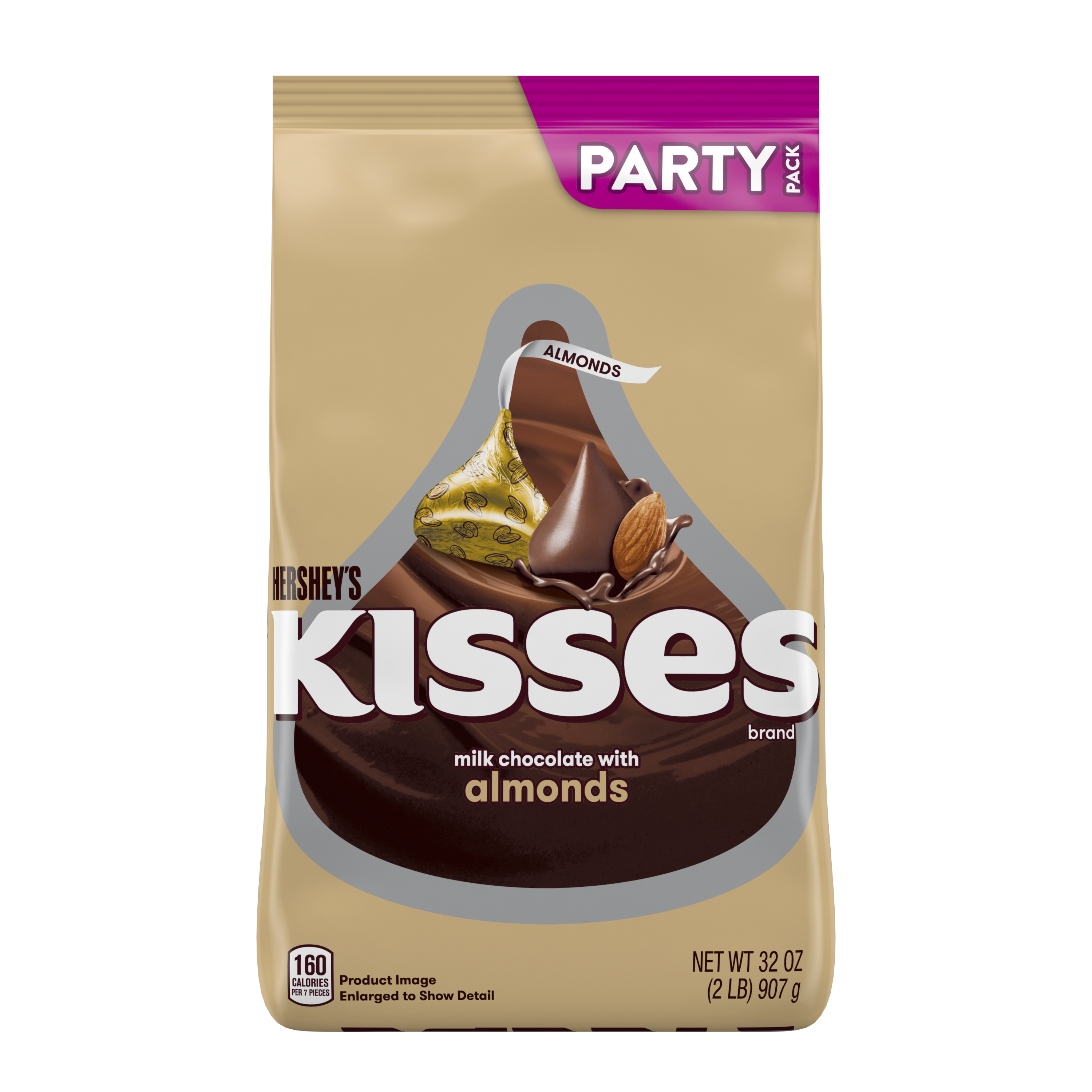HERSHEY'S KISSES Milk Chocolate with Almonds Candy, 32 oz pack - Front of Package