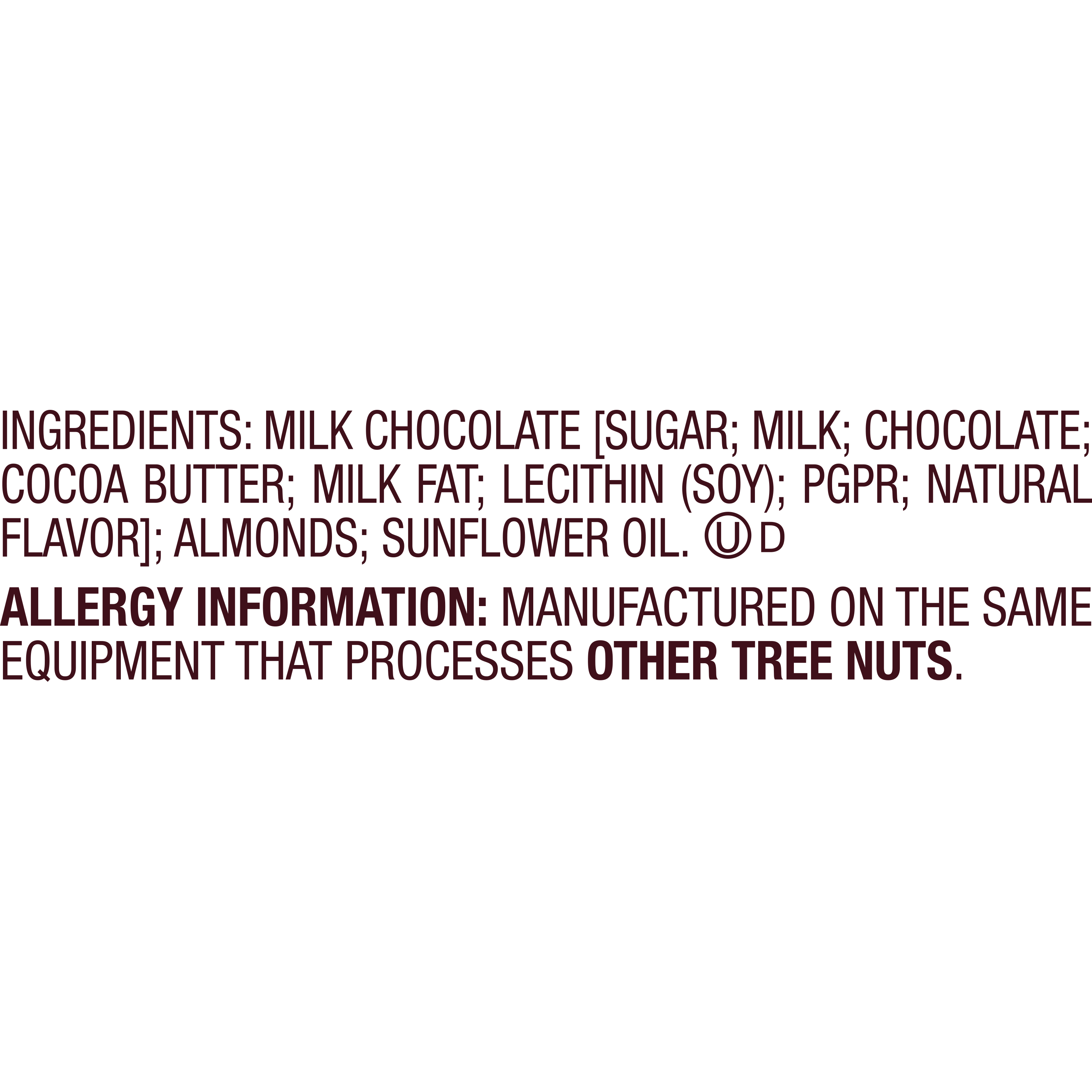 HERSHEY'S KISSES Milk Chocolate with Almonds Candy, 32 oz pack - Ingredients