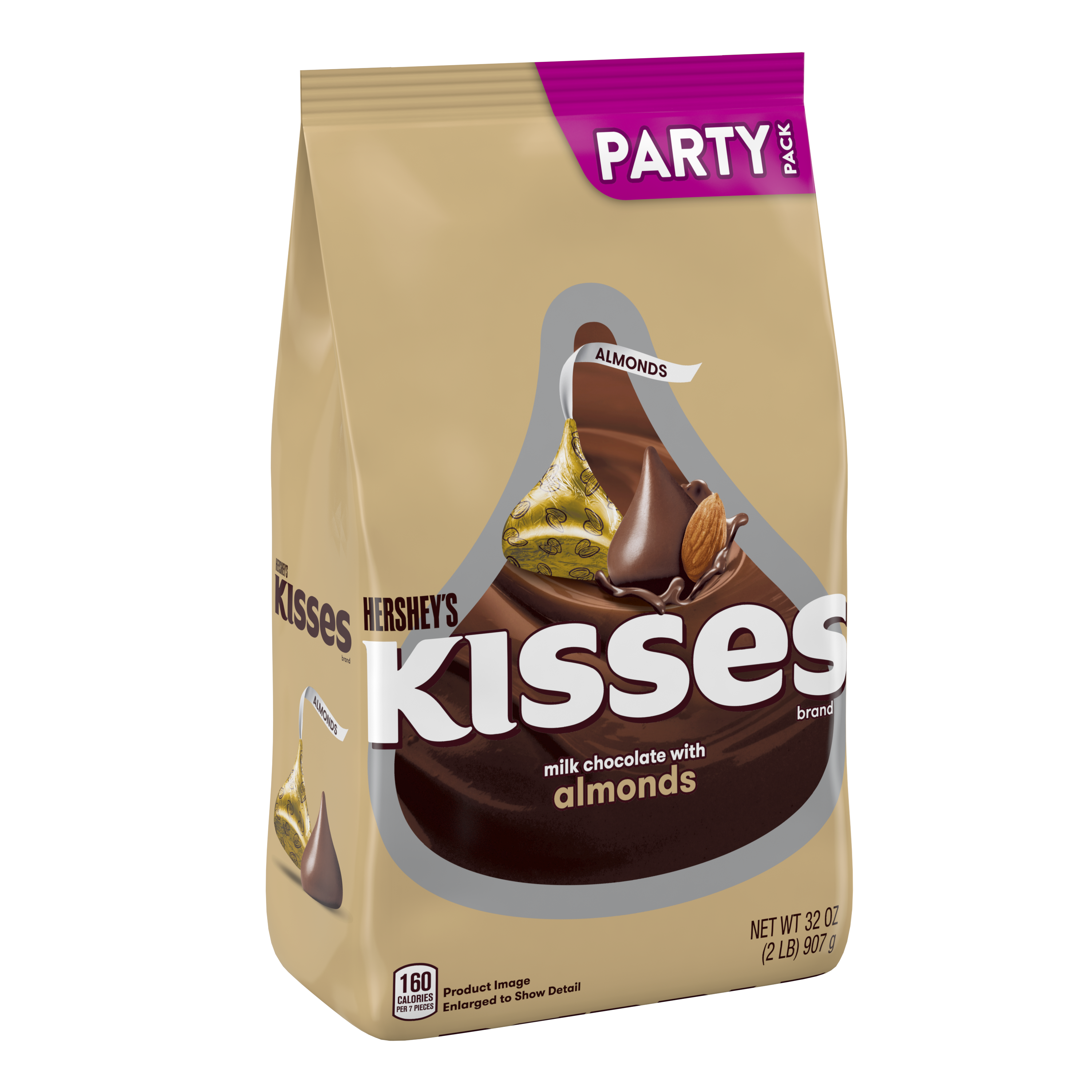 HERSHEY'S KISSES Milk Chocolate with Almonds Candy, 32 oz pack - Left Side of Package