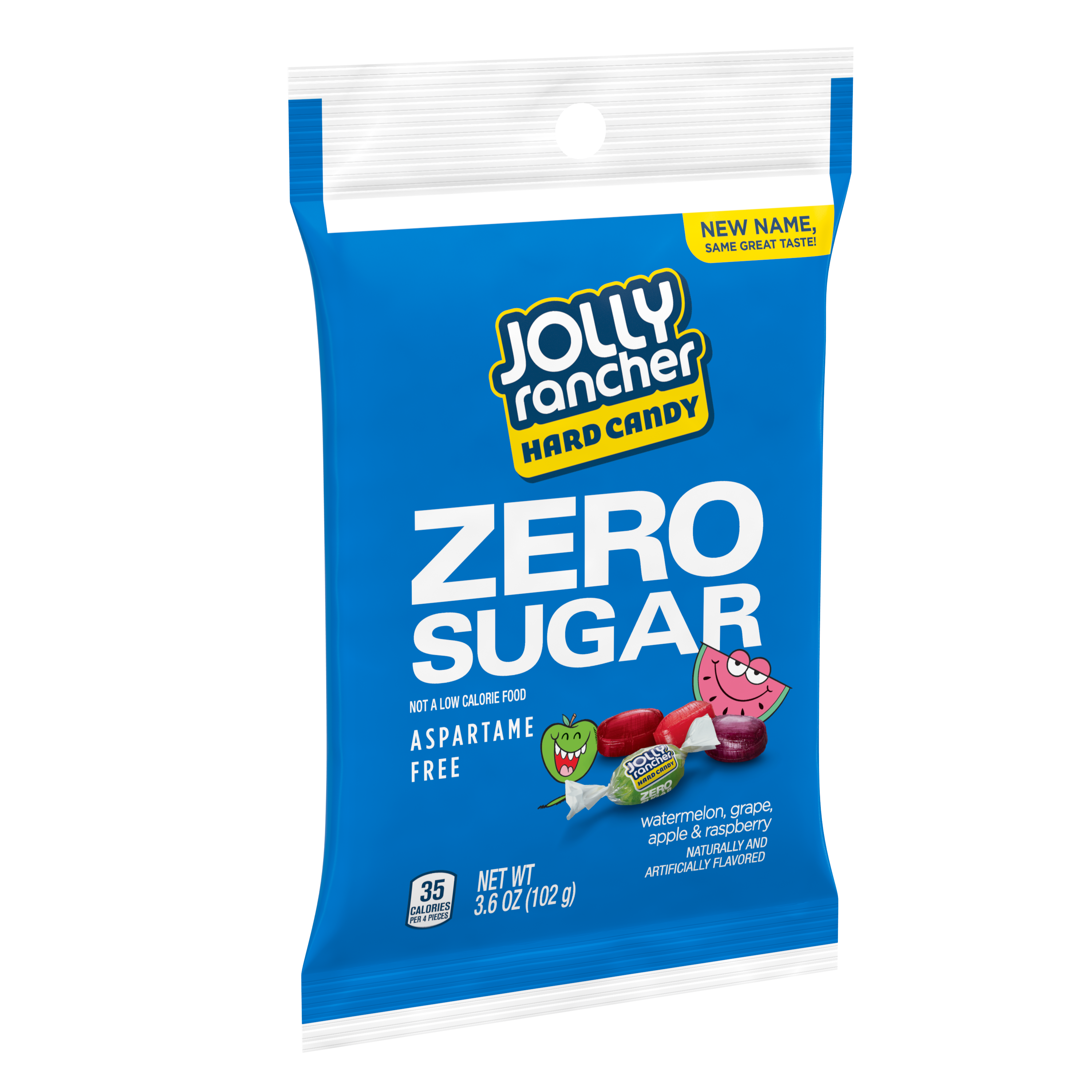 JOLLY RANCHER Sugar Free Watermelon, Grape, Apple and Raspberry Hard Candy, 3.6 oz bag- Side of the Package