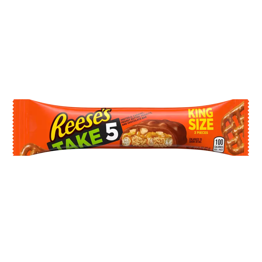 REESE'S TAKE5 Chocolate Peanut Butter King Size Candy Bar, 2.25 oz - Front of Package