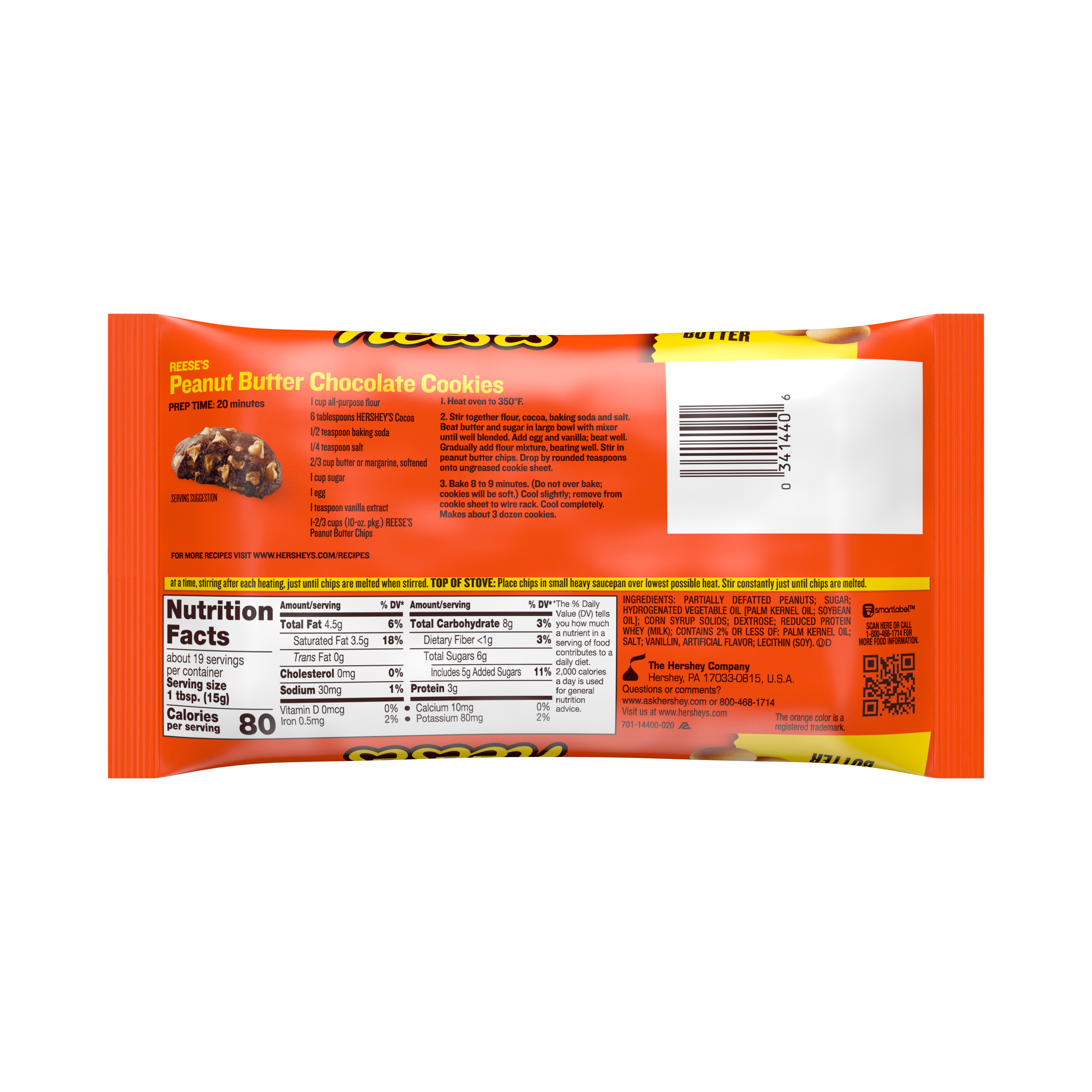 REESE'S Peanut Butter Chips, 10 oz bag - Back of Package
