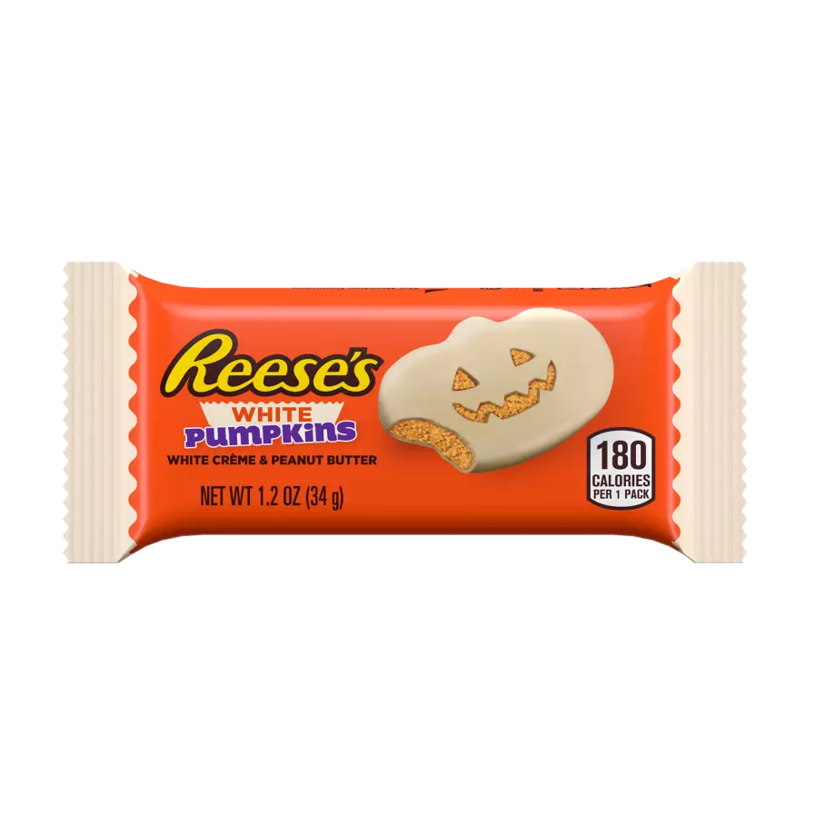 REESE'S White Creme Peanut Butter Pumpkins, 1.2 oz- Front of Package
