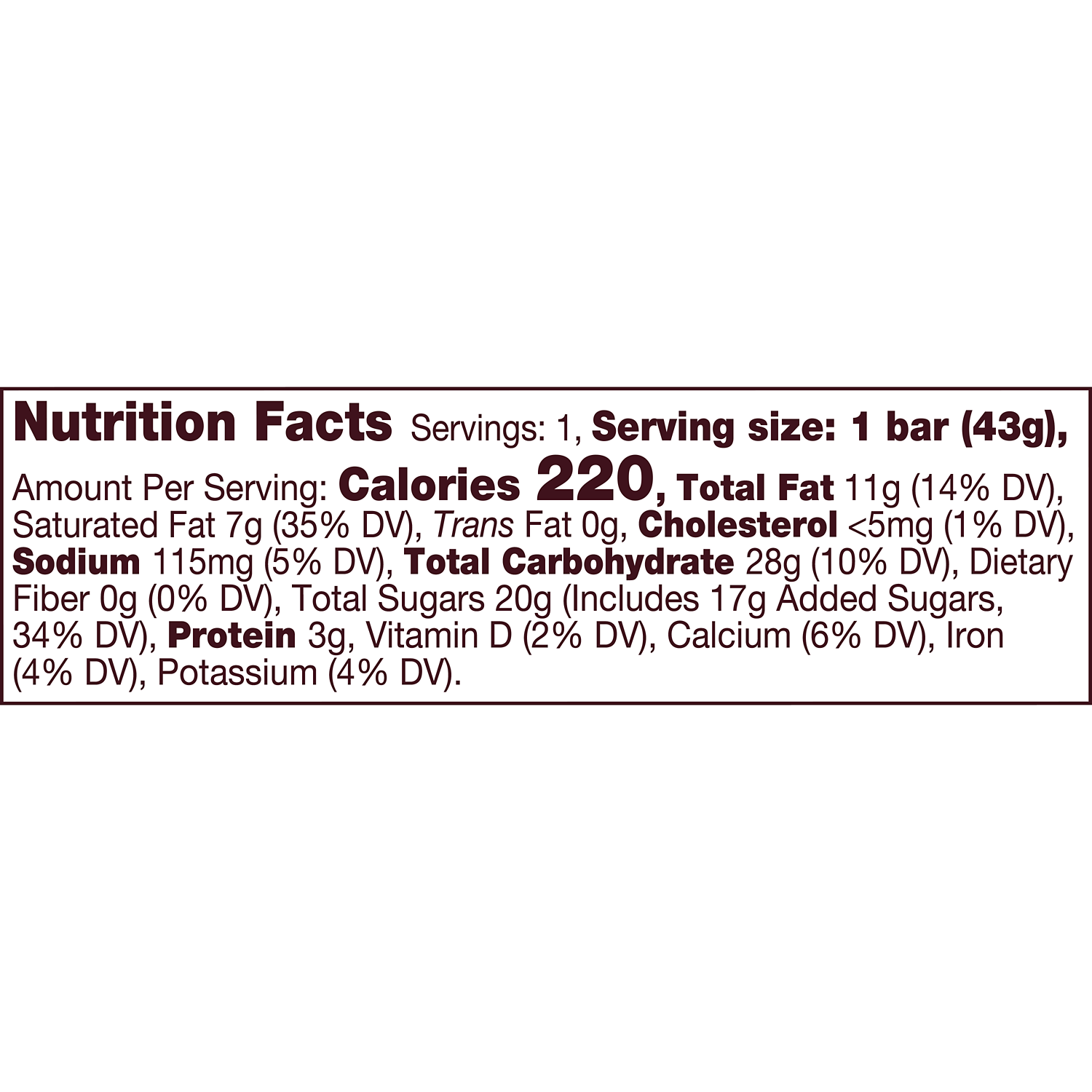 HERSHEY'S COOKIES 'N' CREME Candy Bar, 1.55 oz - Nutritional Facts