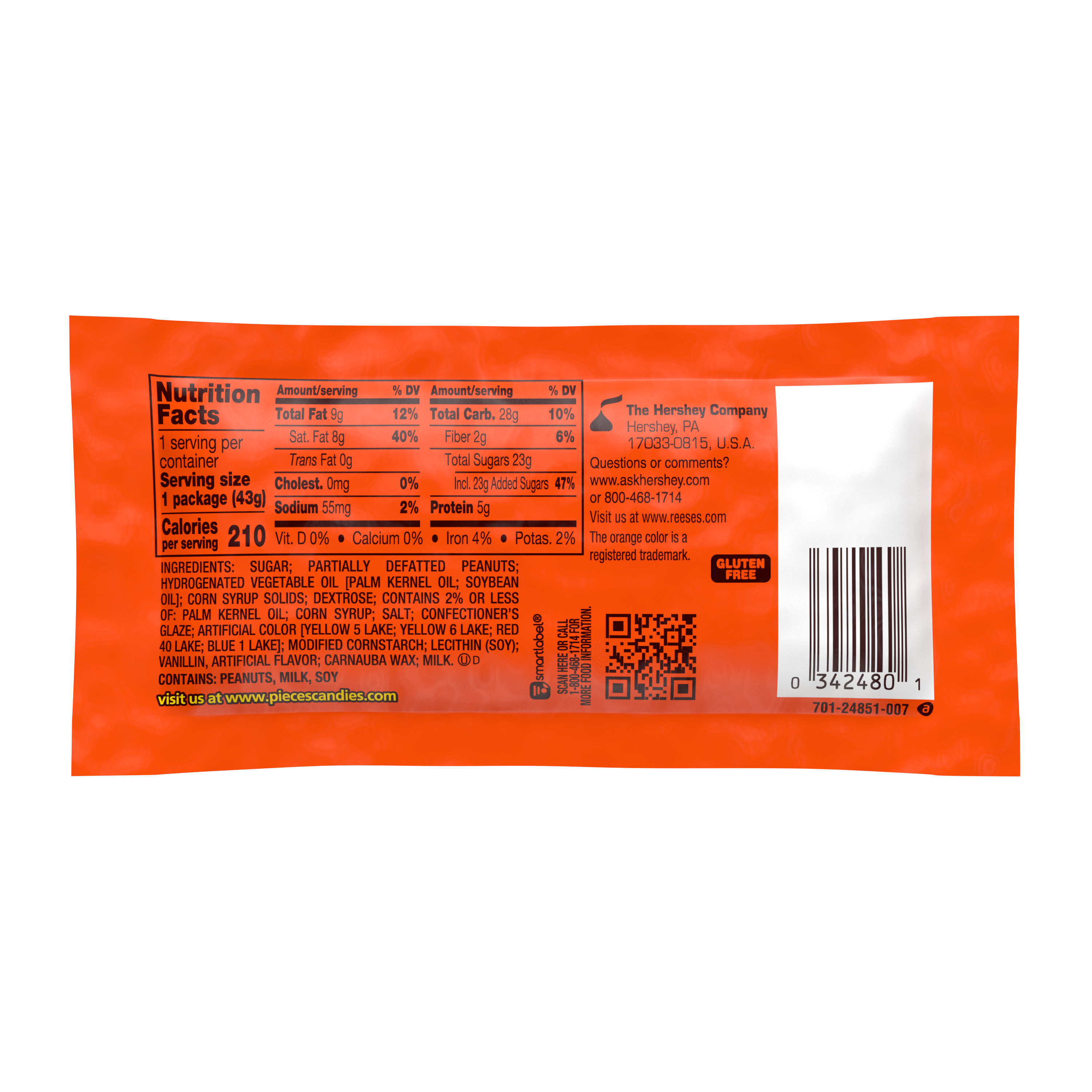 REESE'S PIECES Milk Chocolate Peanut Butter Candy, 1.53 oz - Back of Package