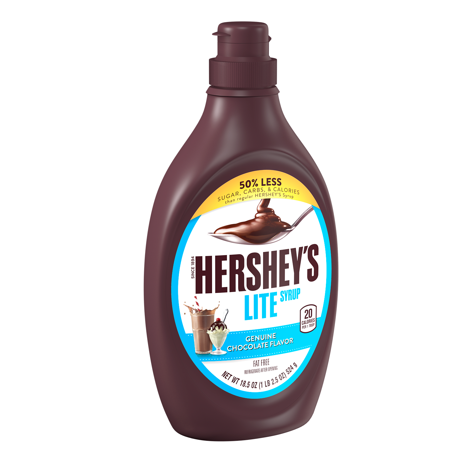 HERSHEY'S Chocolate Lite Syrup, 18.5 oz bottle - Left Side of Package