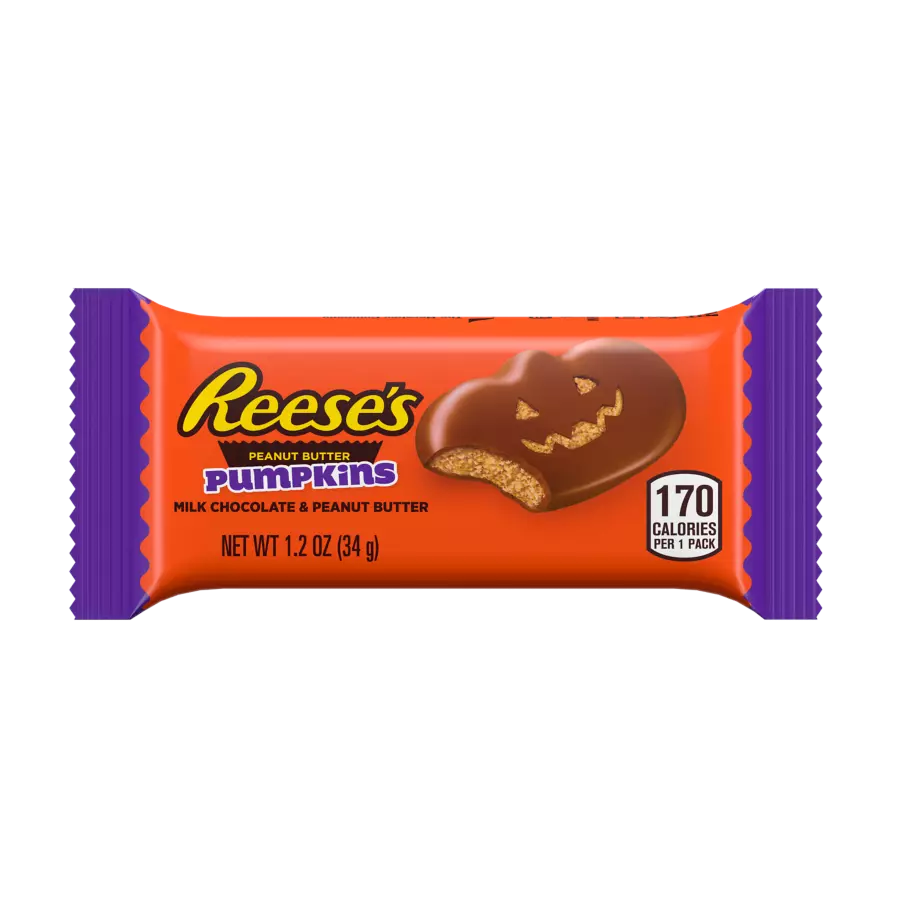 REESE'S Milk Chocolate Peanut Butter Pumpkins, 1.2 oz - Front of Package