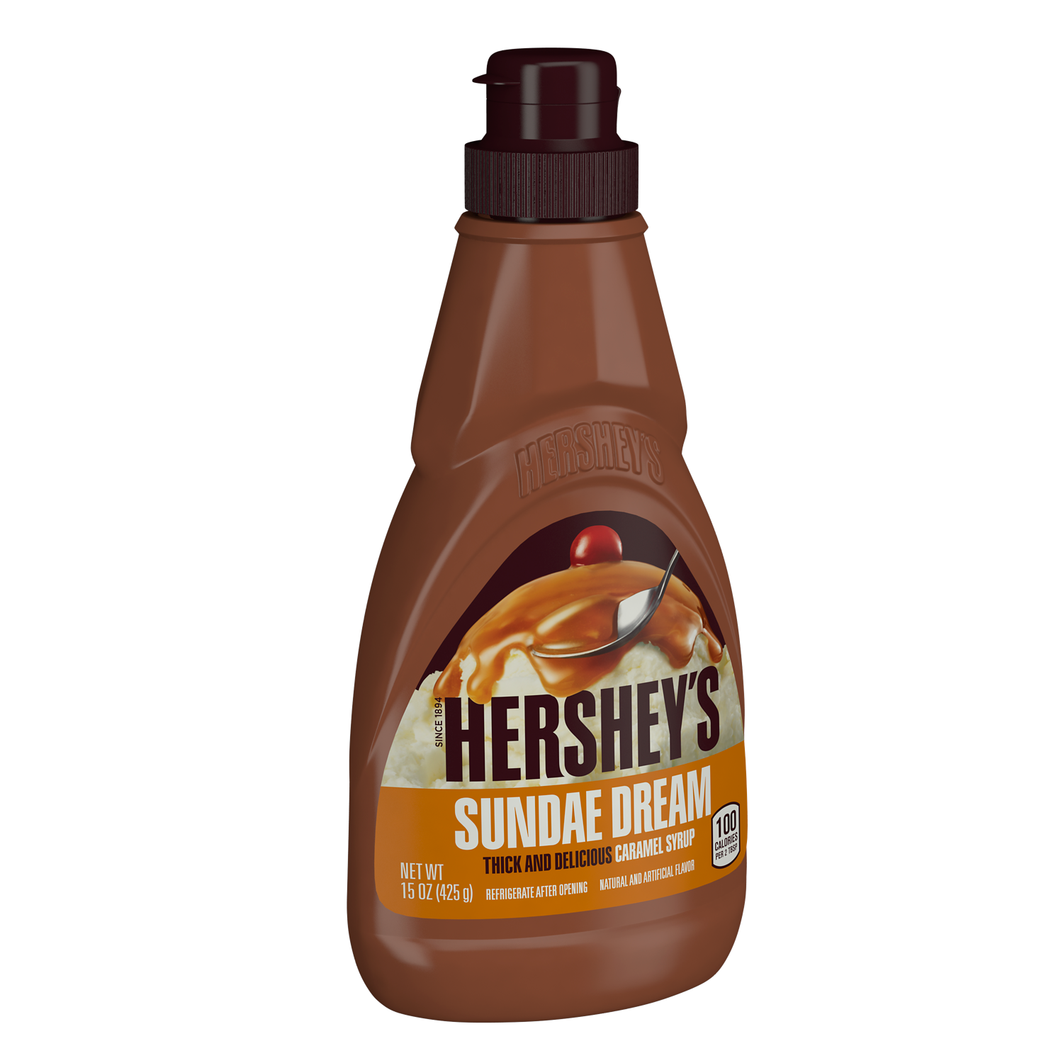 HERSHEY'S SUNDAE DREAM Caramel Syrup, 15 oz bottle - Left Side of Package