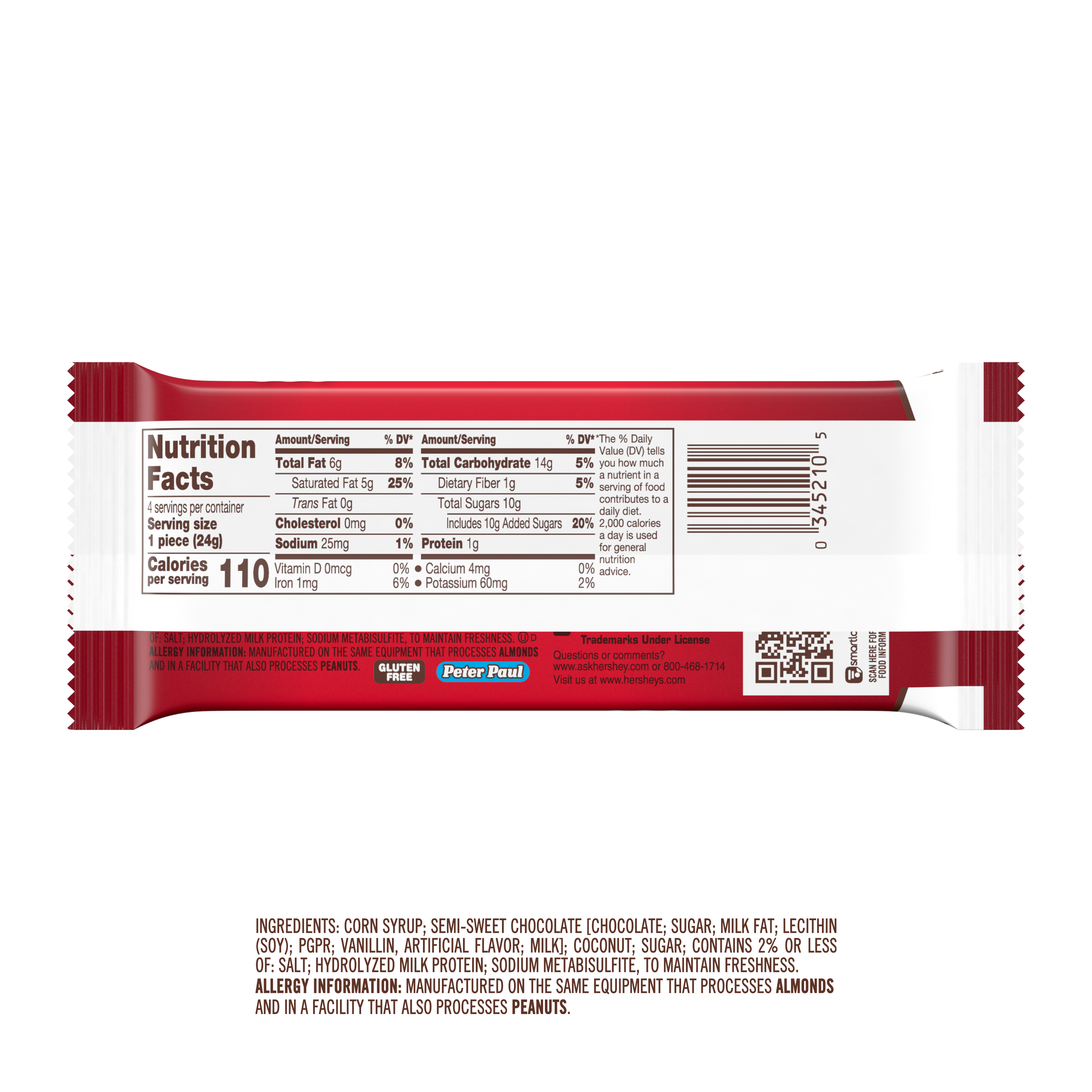 MOUNDS Dark Chocolate and Coconut King Size Candy Bar, 3.5 oz, 4 pieces - Back of Package