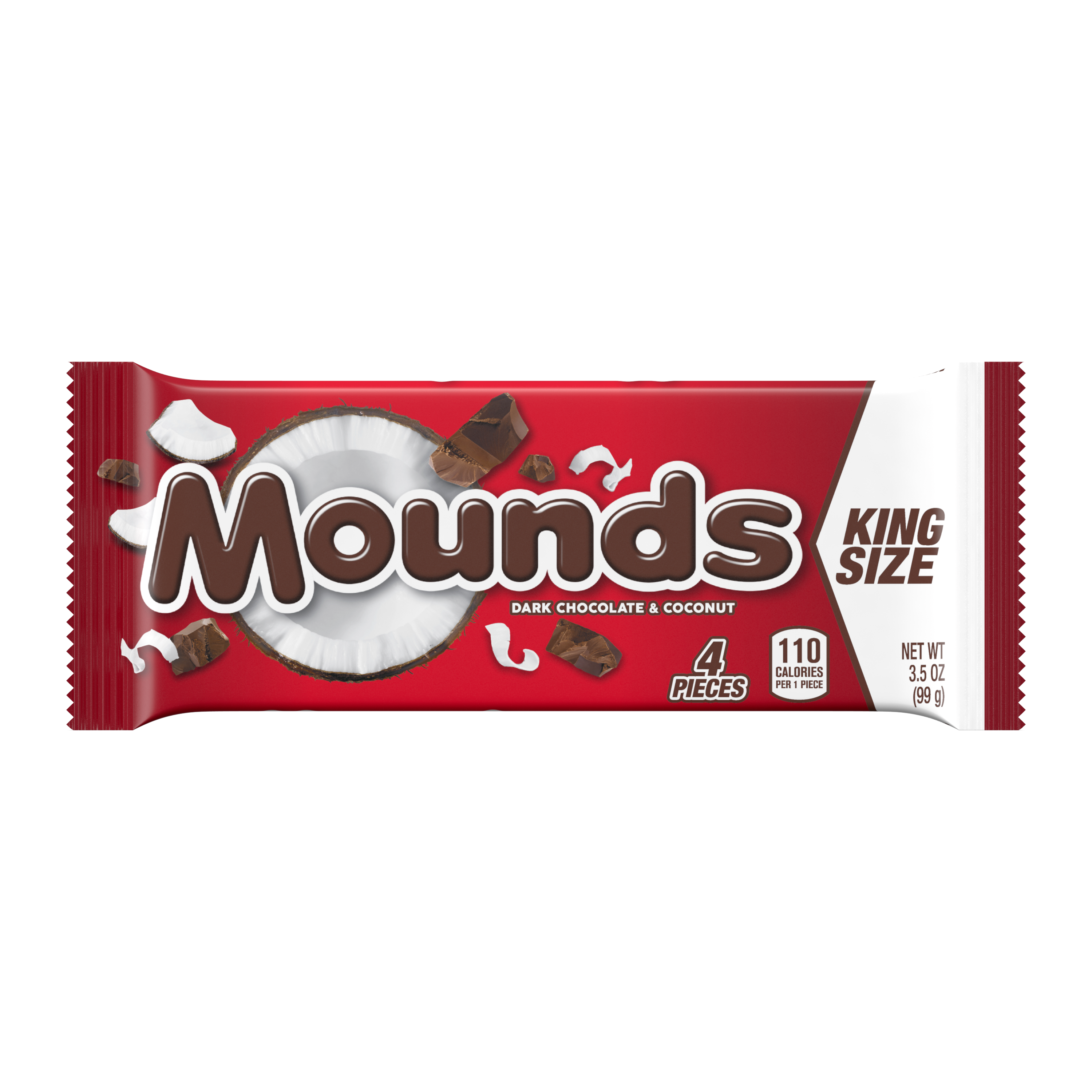 MOUNDS Dark Chocolate and Coconut King Size Candy Bar, 3.5 oz, 4 pieces - Front of Package