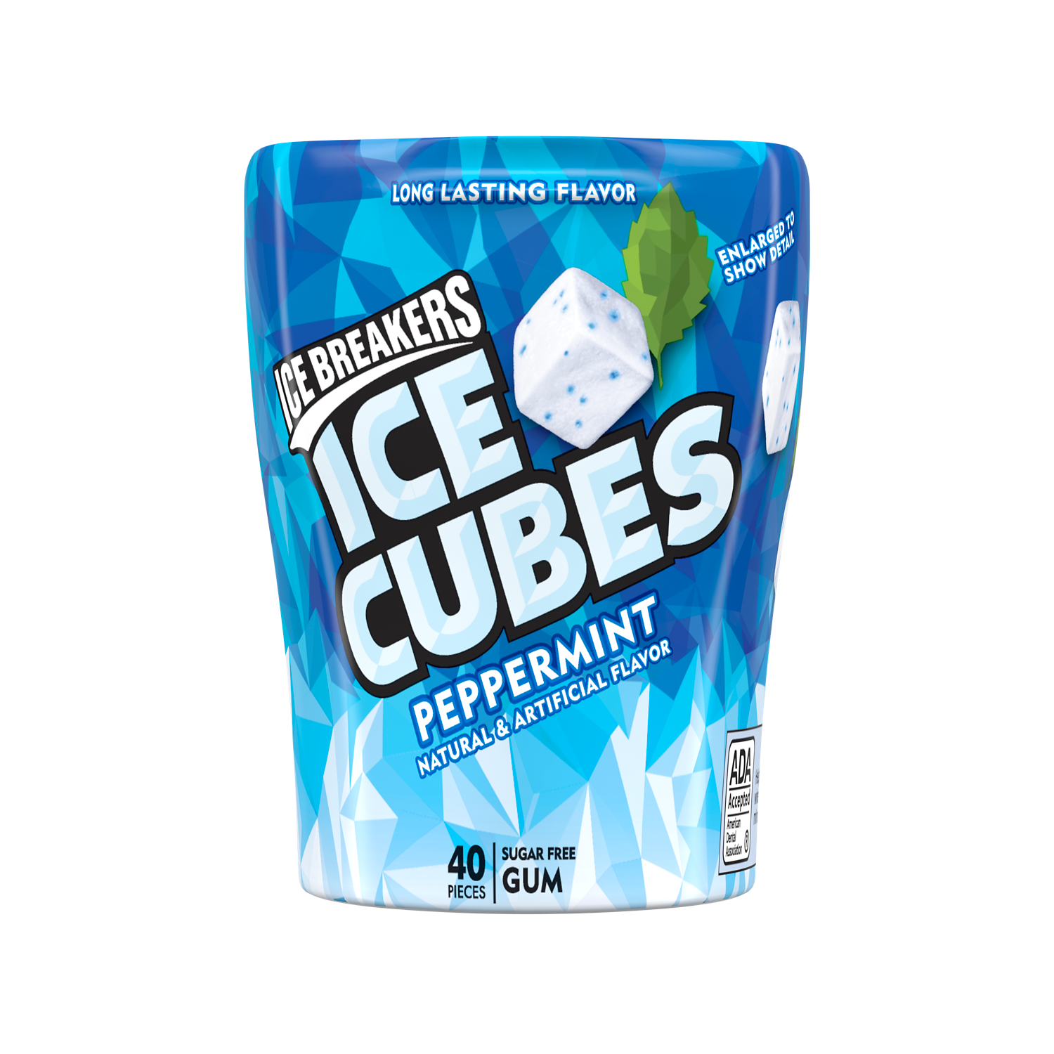 ICE BREAKERS ICE CUBES Peppermint Sugar Free Gum, 3.24 oz bottle, 40 pieces - Front of Package