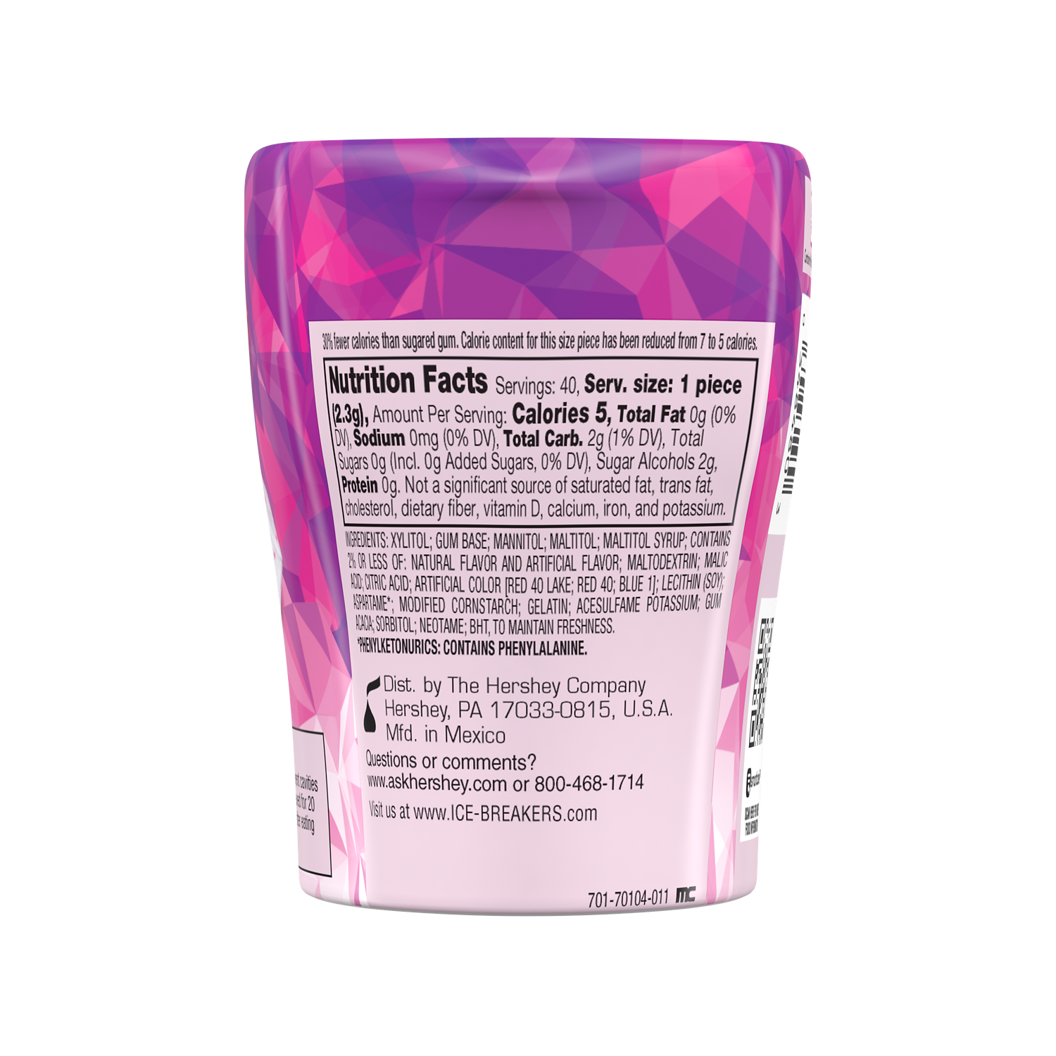 ICE BREAKERS ICE CUBES Raspberry Sorbet Sugar Free Gum, 3.24 oz bottle, 40 pieces