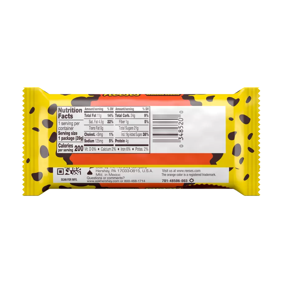 REESE'S Stuffed With Crunchy Cookie Peanut Butter Cups, 1.4 oz - Back of Package
