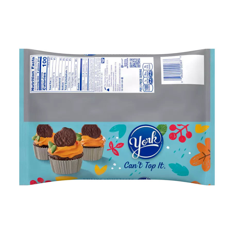 YORK Fall Harvest Dark Chocolate Peppermint Pattie Pumpkins, 11 oz bag - Back of Package