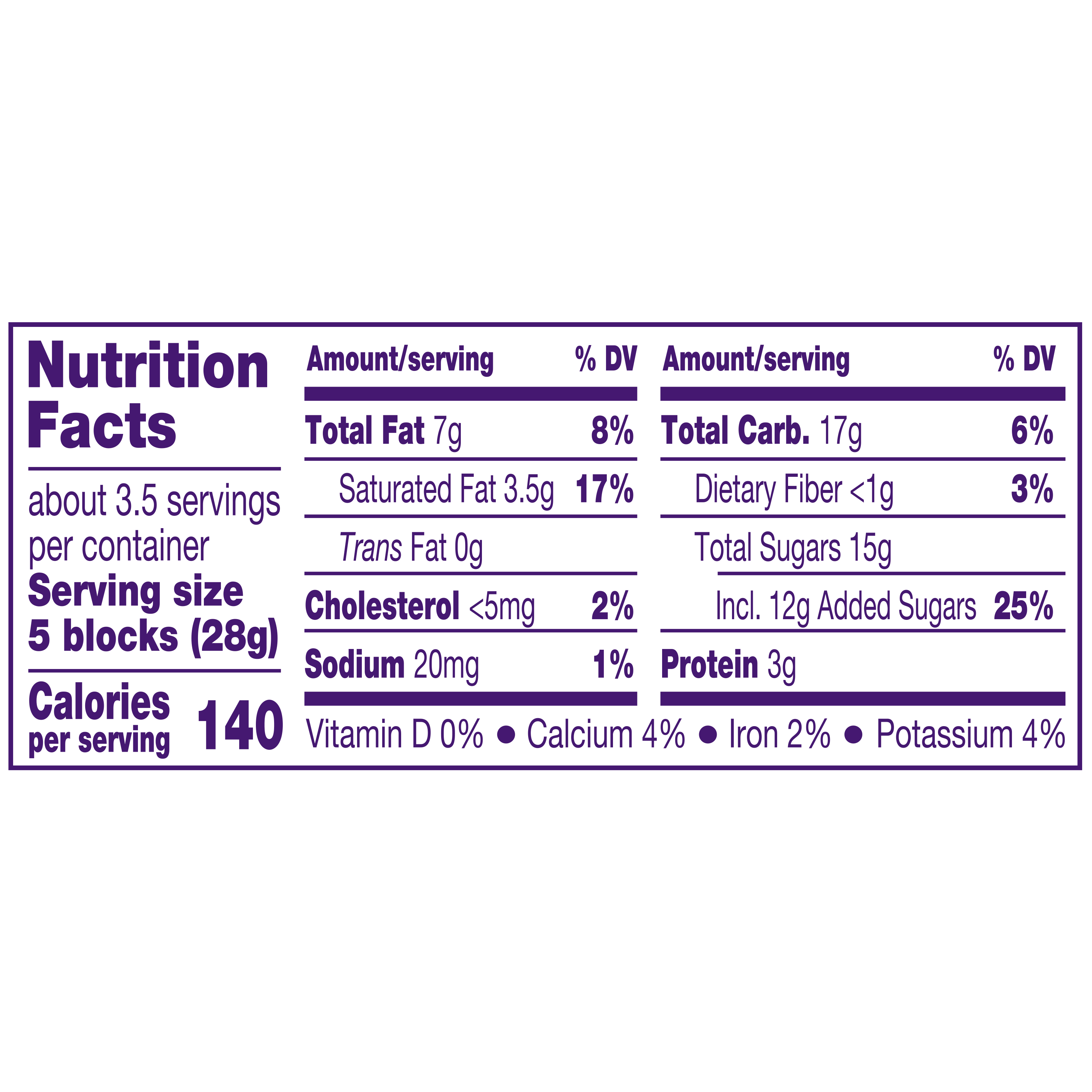 CADBURY DAIRY MILK Fruit & Nut Candy Bar, 3.5 oz- Nutritional Facts