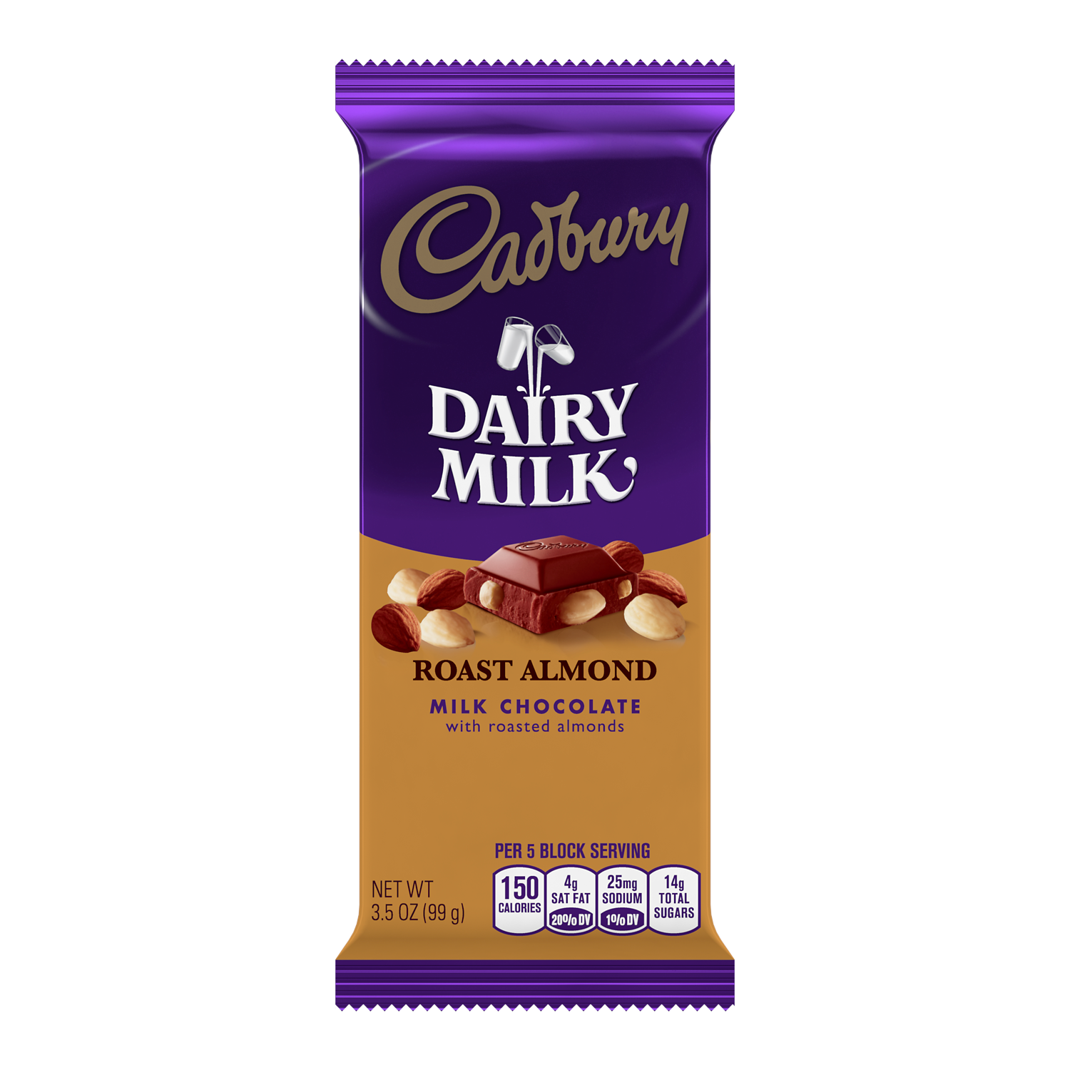 CADBURY DAIRY MILK Roasted Almond Candy Bar, 3.5 oz - Front of Package