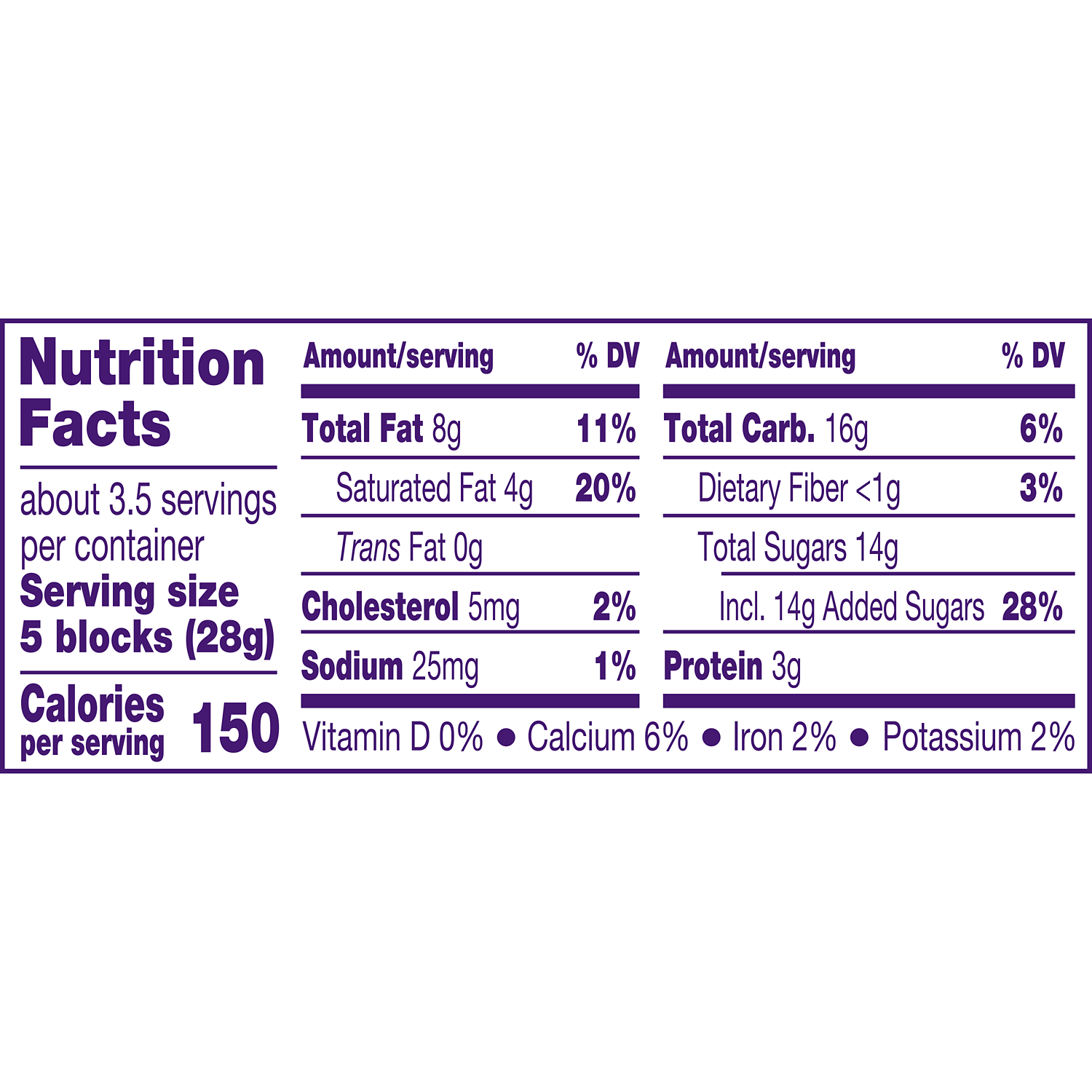 CADBURY DAIRY MILK Roasted Almond Candy Bar, 3.5 oz - Nutritional Facts