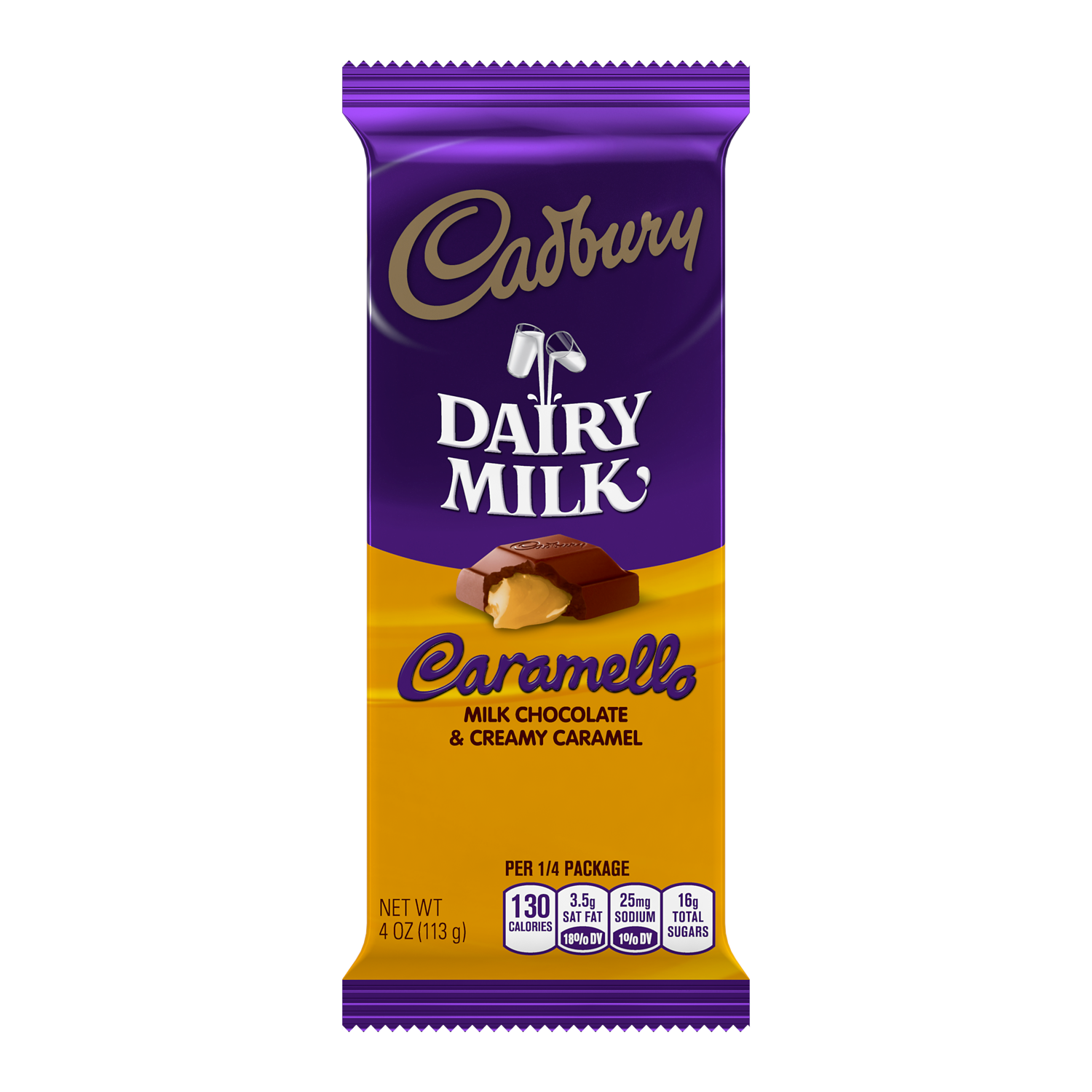 CADBURY DAIRY MILK CARAMELLO Caramel and Milk Chocolate Candy Bar, 4 oz - Front of Package