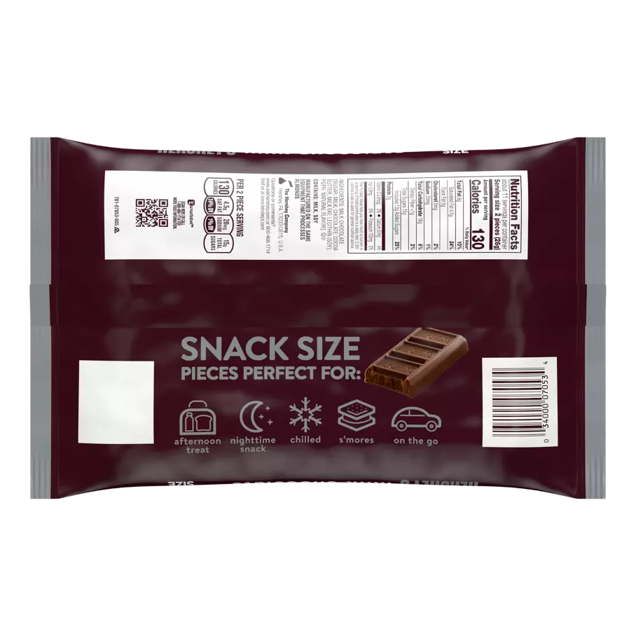 HERSHEY'S Milk Chocolate Snack Size Candy Bars, 10.35 oz bag - Back of Package