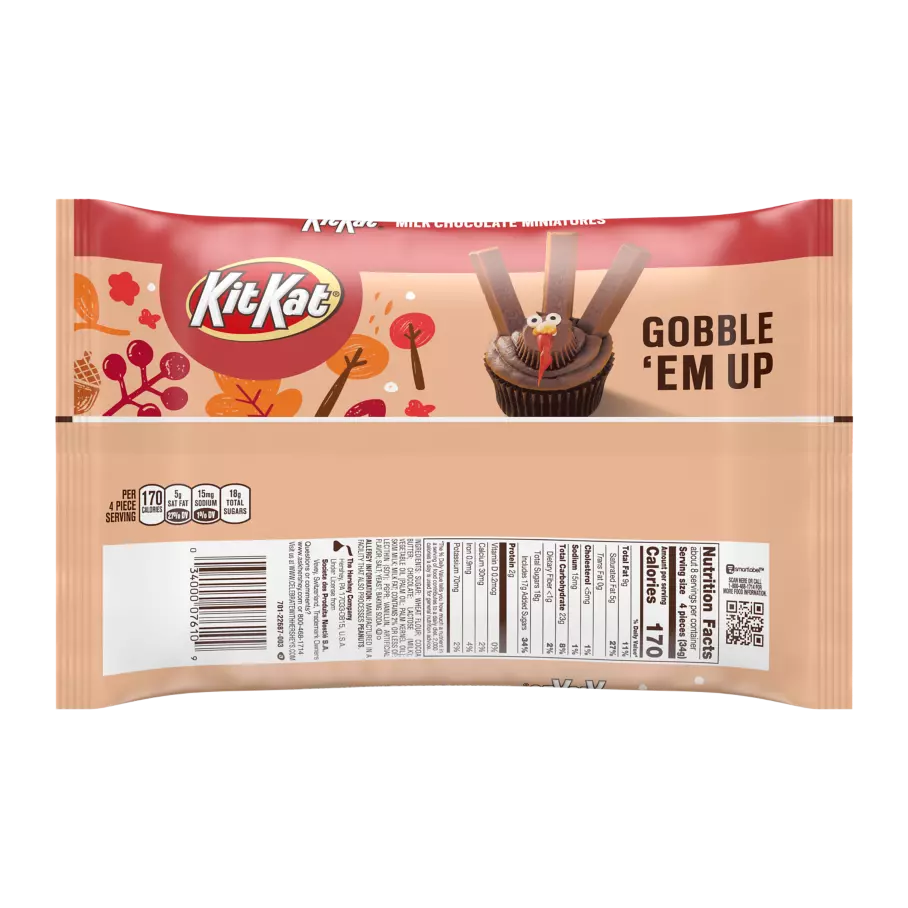 KIT KAT® Fall Harvest Milk Chocolate Miniatures Candy Bars, 10 oz bag - Back of Package