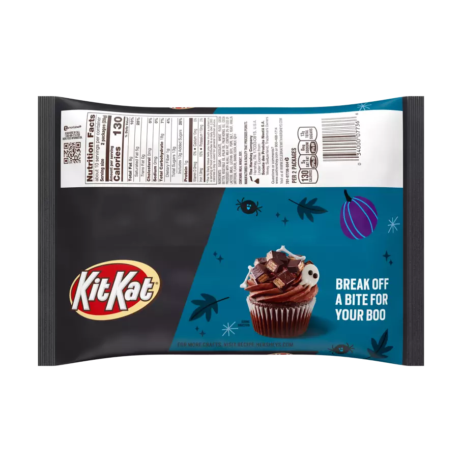 KIT KAT® Halloween Milk Chocolate Miniatures Candy Bars, 10 oz bag - Back of Package