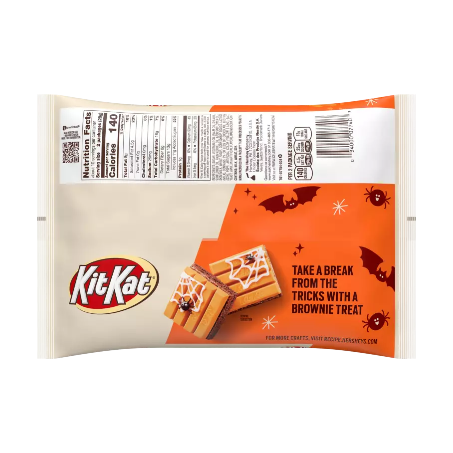 KIT KAT® Orange Colored White Creme Snack Size Candy Bars, 10.29 oz bag - Back of Package