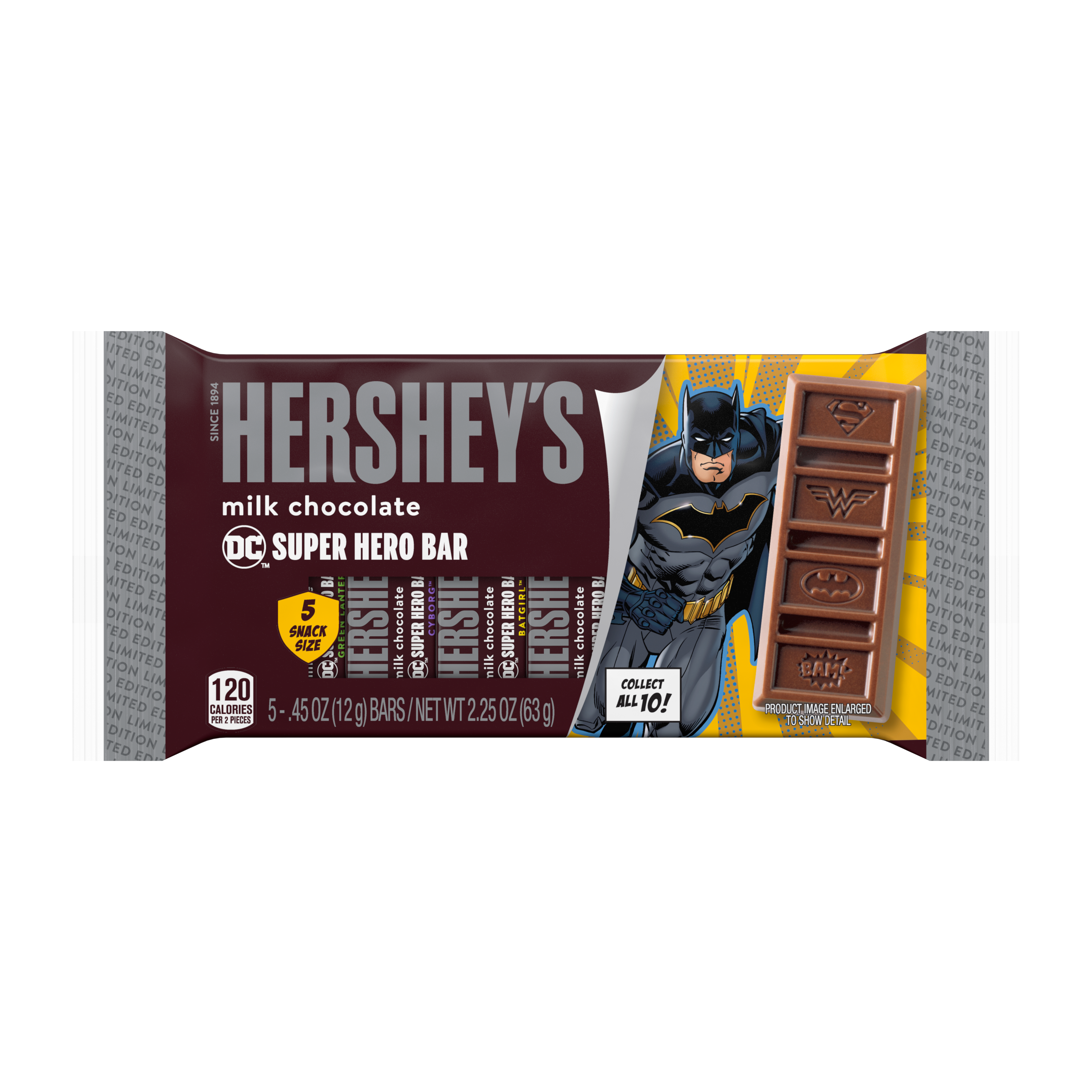 HERSHEY’S Milk Chocolate DC Super Hero Snack Size Candy Bars, 2.25 oz bag, 5 pack - Front of Package