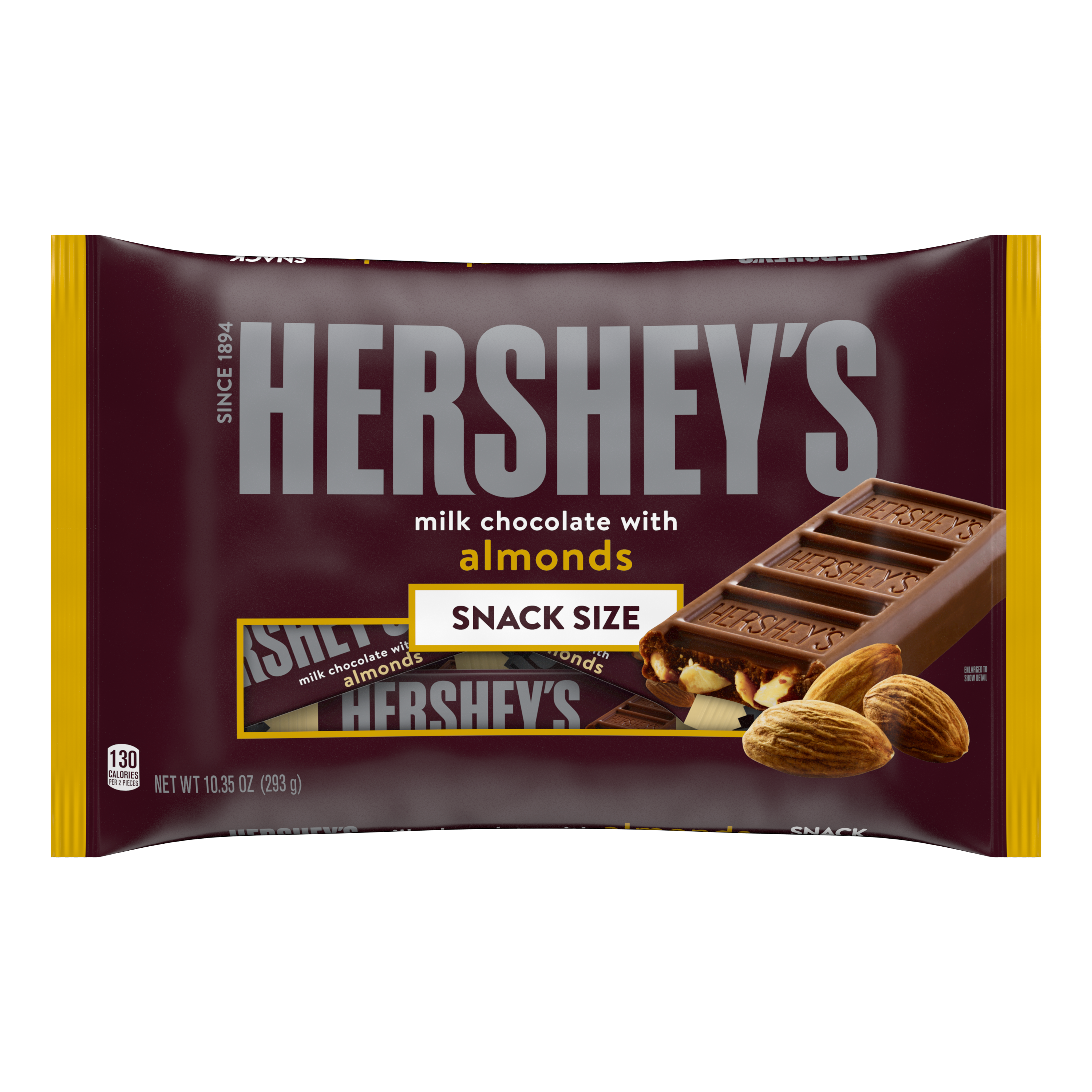 HERSHEY'S Milk Chocolate with Almonds Snack Size Candy Bars, 10.35 oz bag - Front of Package