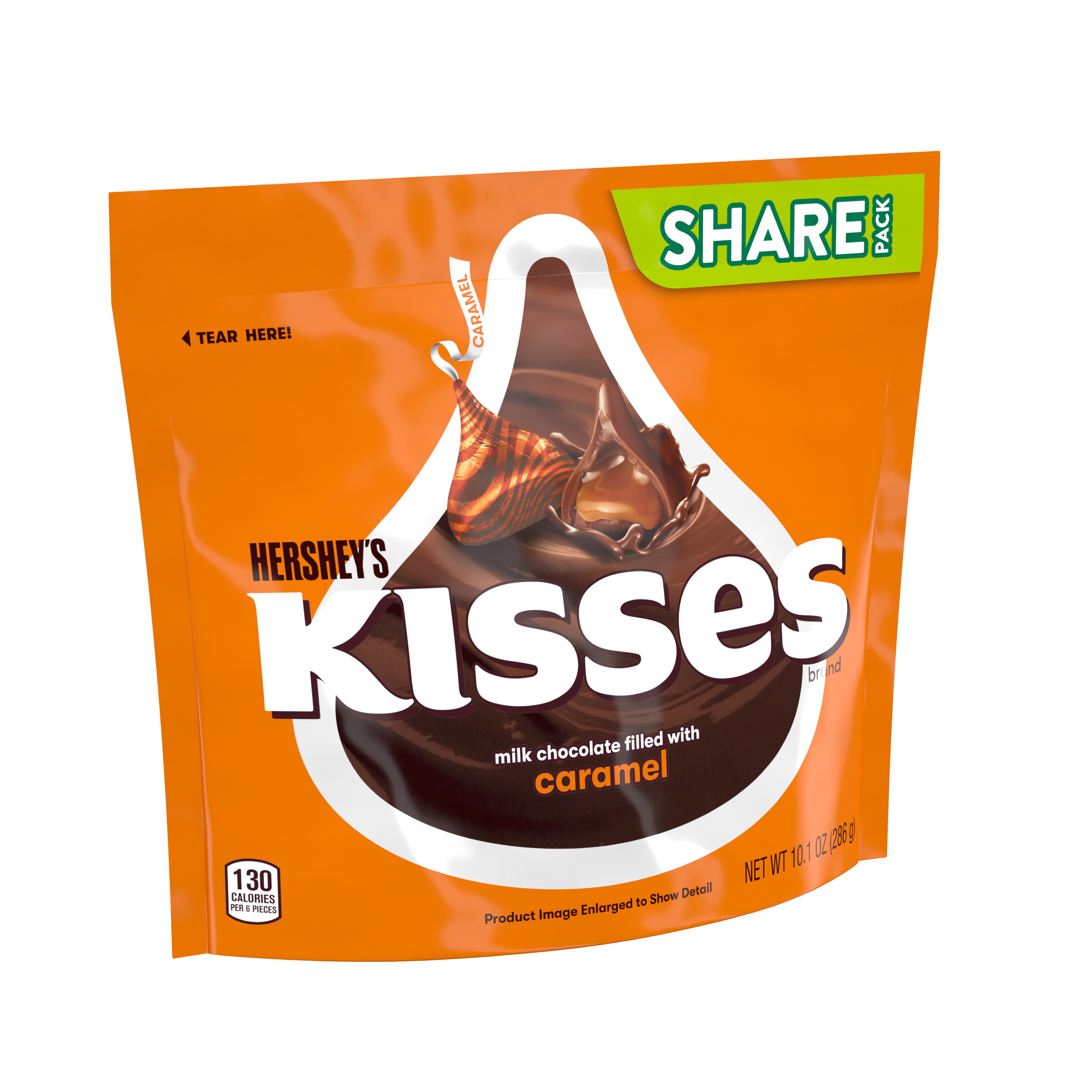 HERSHEY'S KISSES Milk Chocolate Filled with Caramel Candy, 10.1 oz pack - Left Side of Package