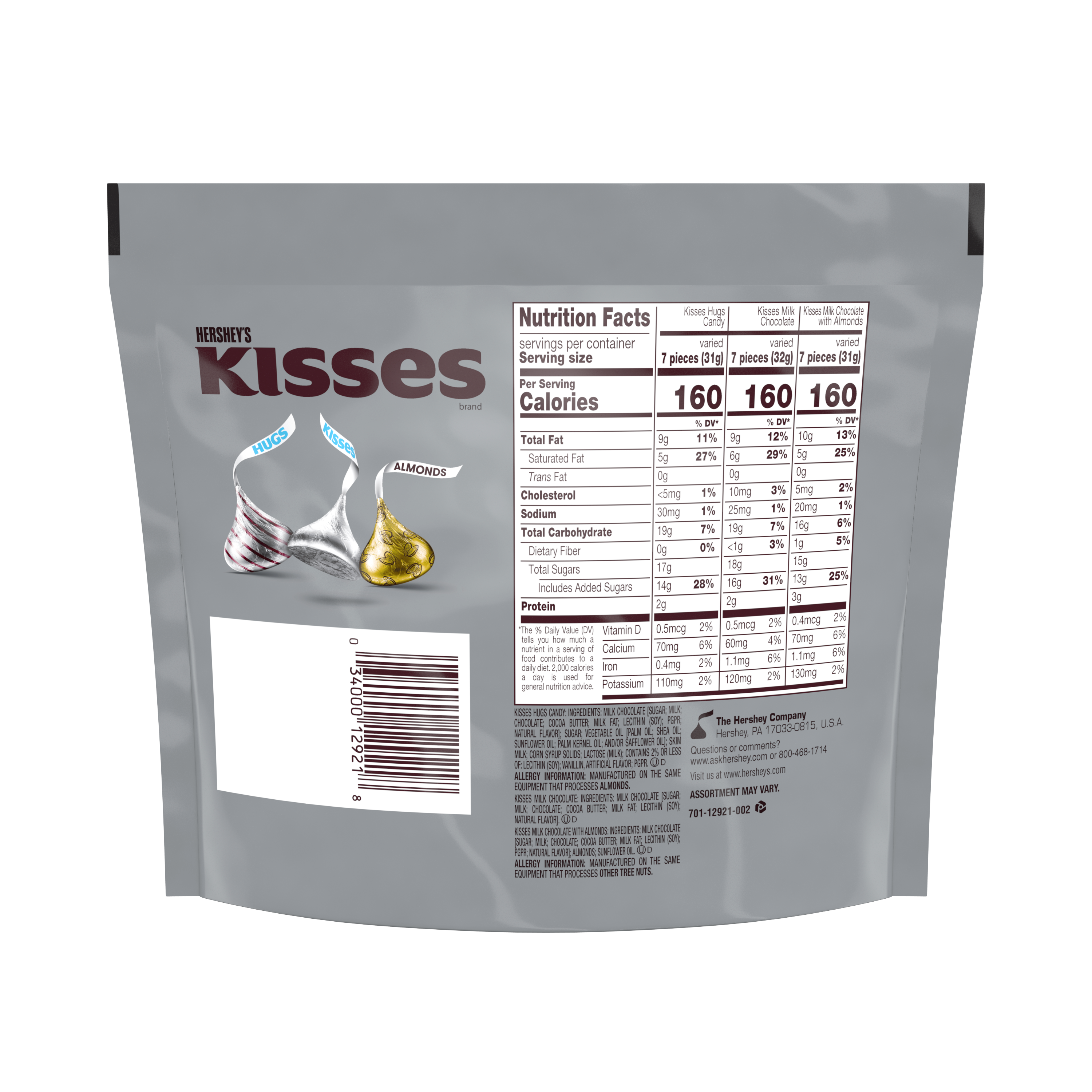 HERSHEY'S KISSES Assortment, 10 oz pack - Back of Package
