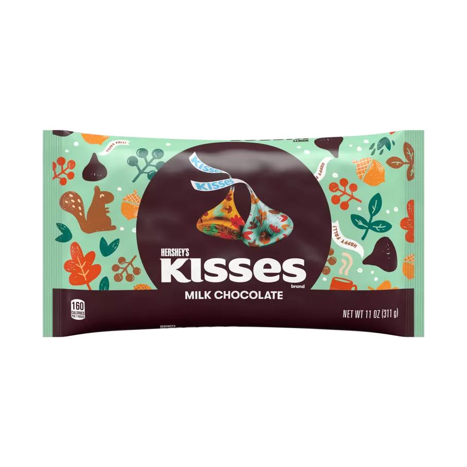 HERSHEY'S KISSES Fall Harvest Foils Milk Chocolate Candy, 11 oz bag- Front of Package