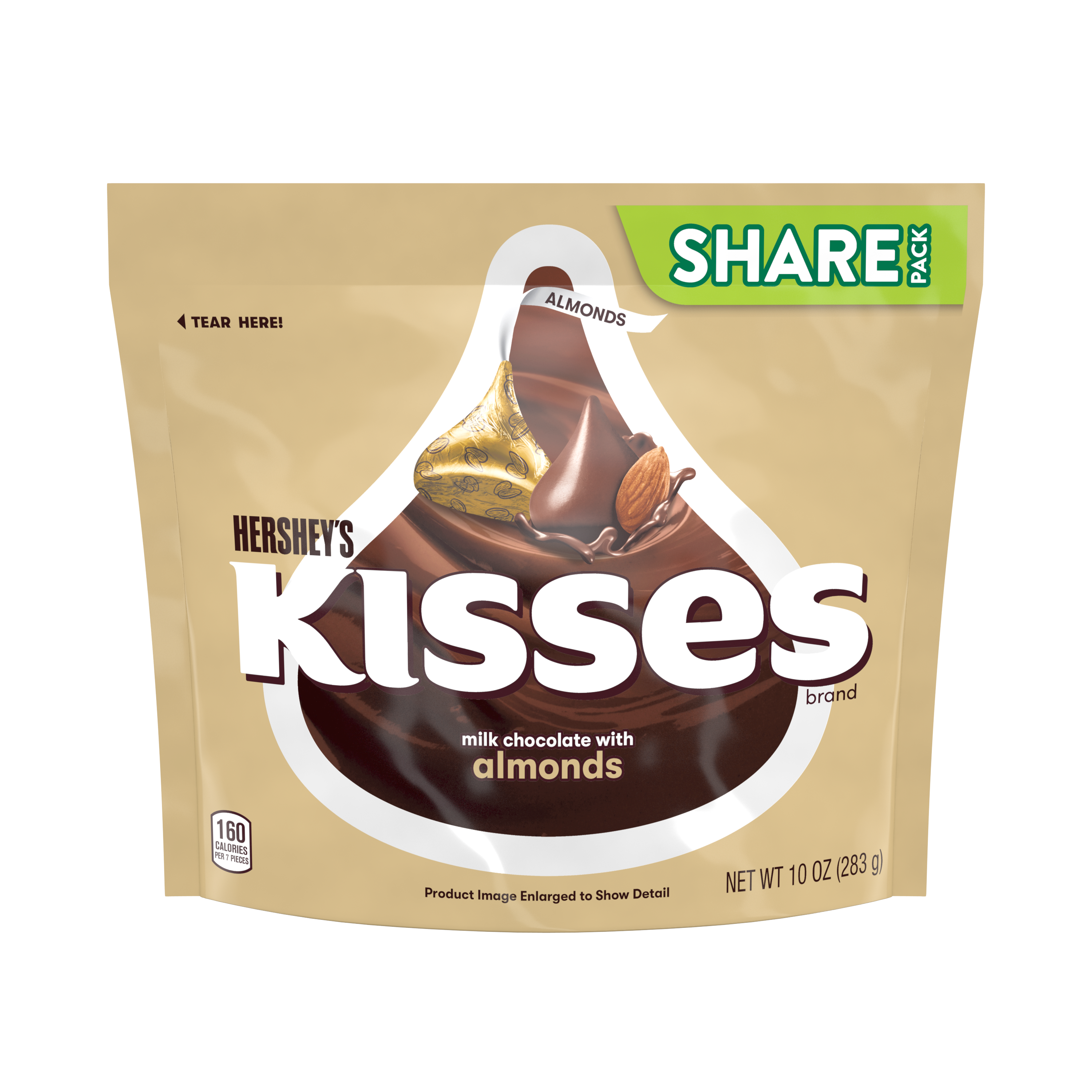 HERSHEY'S KISSES Milk Chocolate with Almonds Candy, 10 oz pack - Front of Package