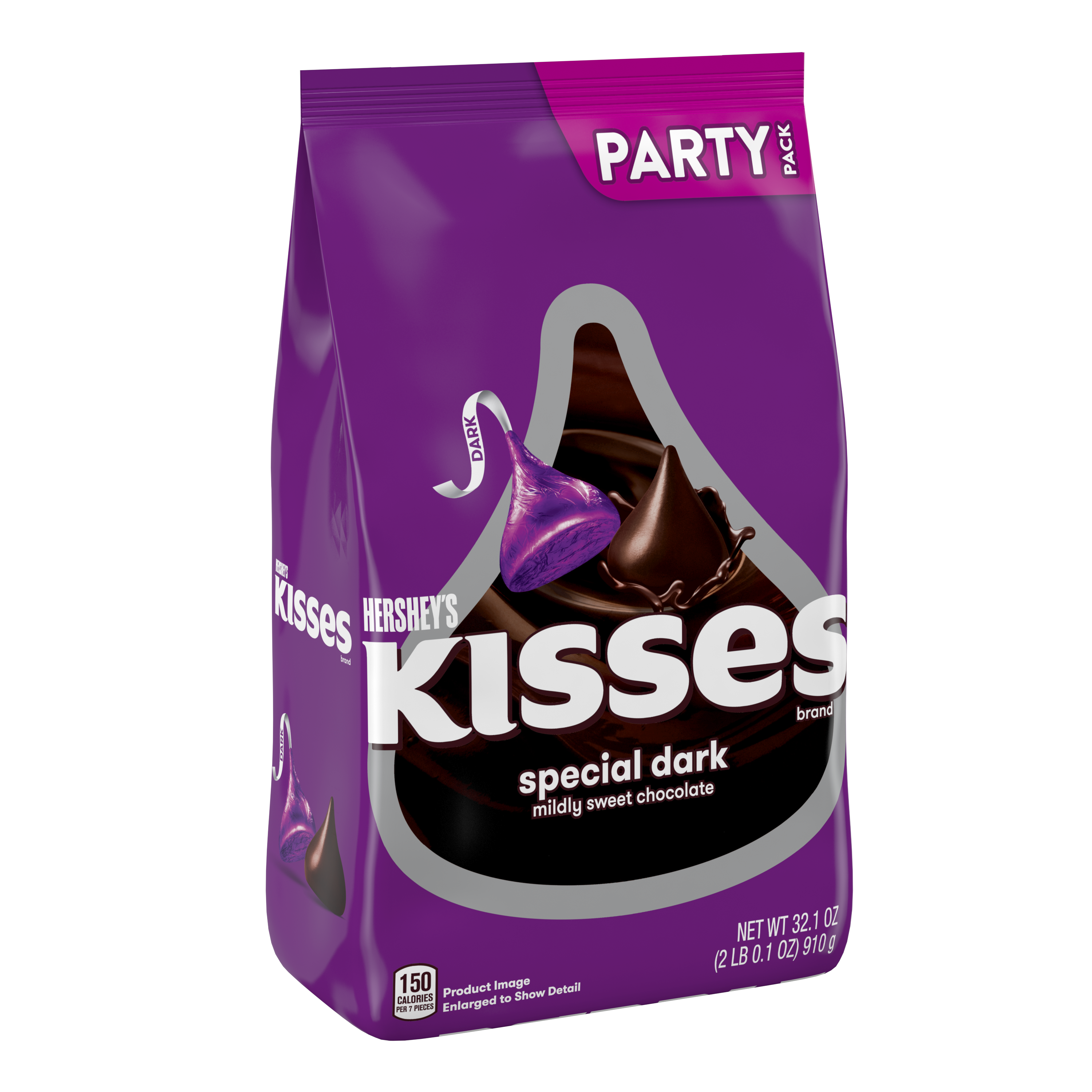 HERSHEY'S KISSES SPECIAL DARK Mildly Sweet Chocolate Candy, 32.1 oz pack - Left Side of Package
