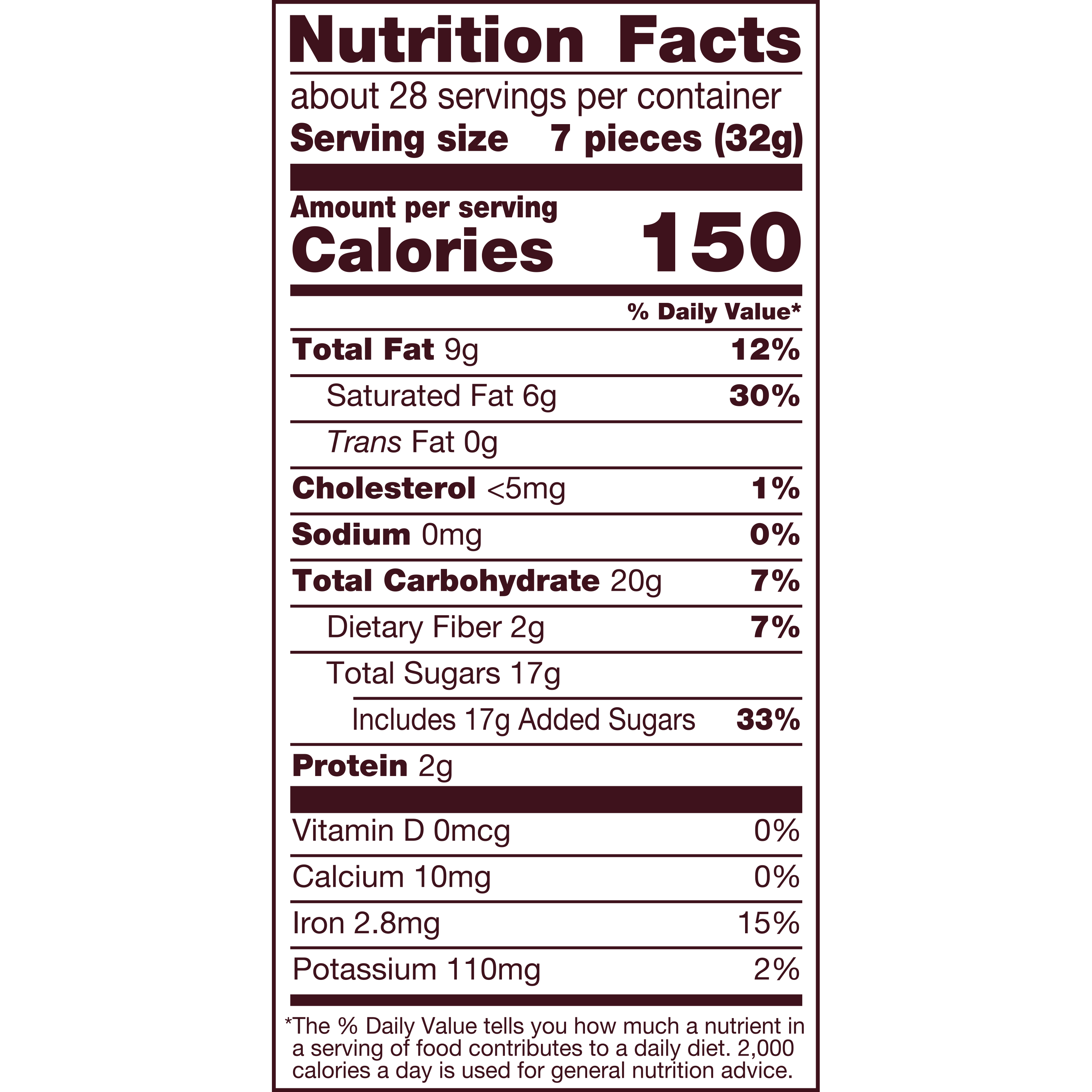 HERSHEY'S KISSES SPECIAL DARK Mildly Sweet Chocolate Candy, 32.1 oz pack - Nutritional Facts