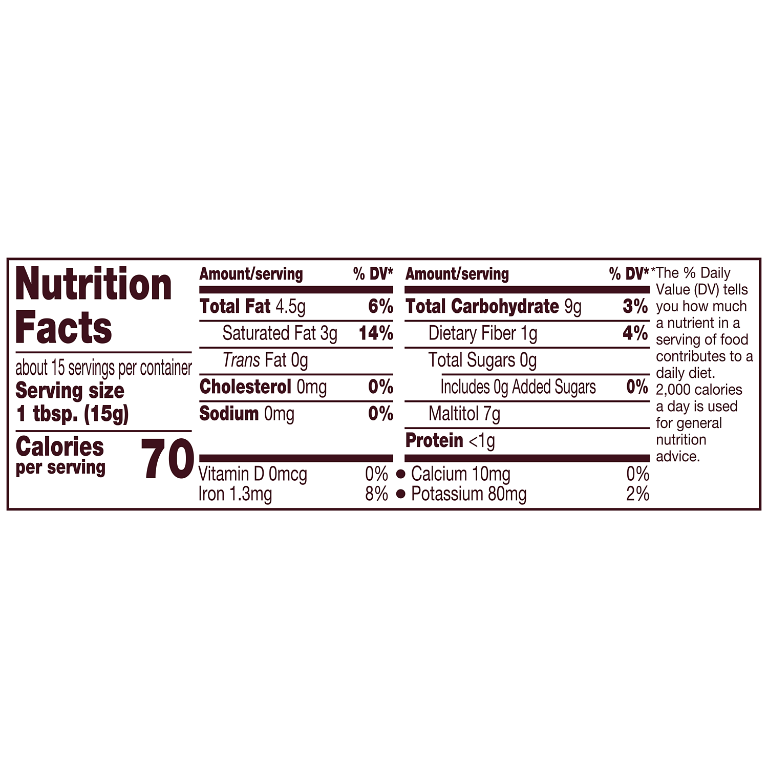 HERSHEY'S Sugar Free Chocolate Chips, 8 oz bag - Nutritional Facts