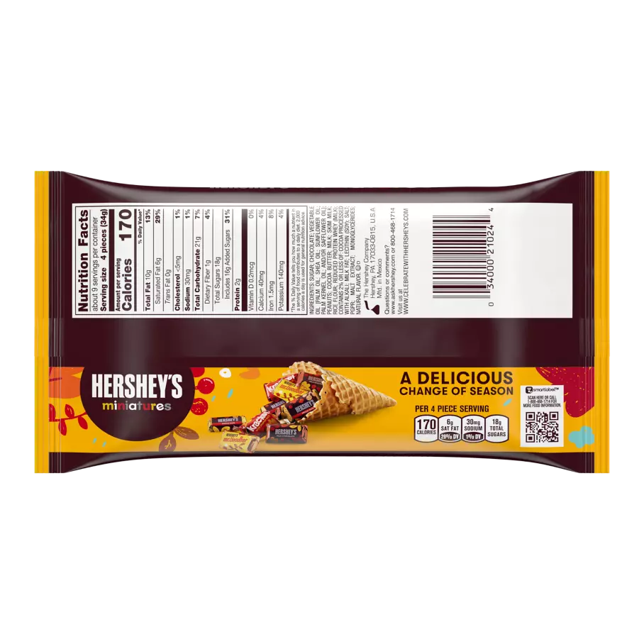 HERSHEY'S Fall Harvest Miniatures Assortment, 11 oz bag - Back of Package