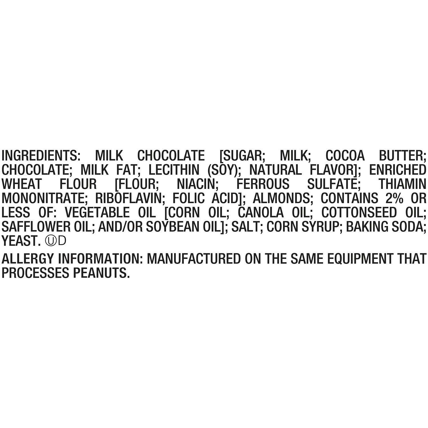 HERSHEY'S Milk Chocolate Snack Mix, 2 oz tube - Ingredients