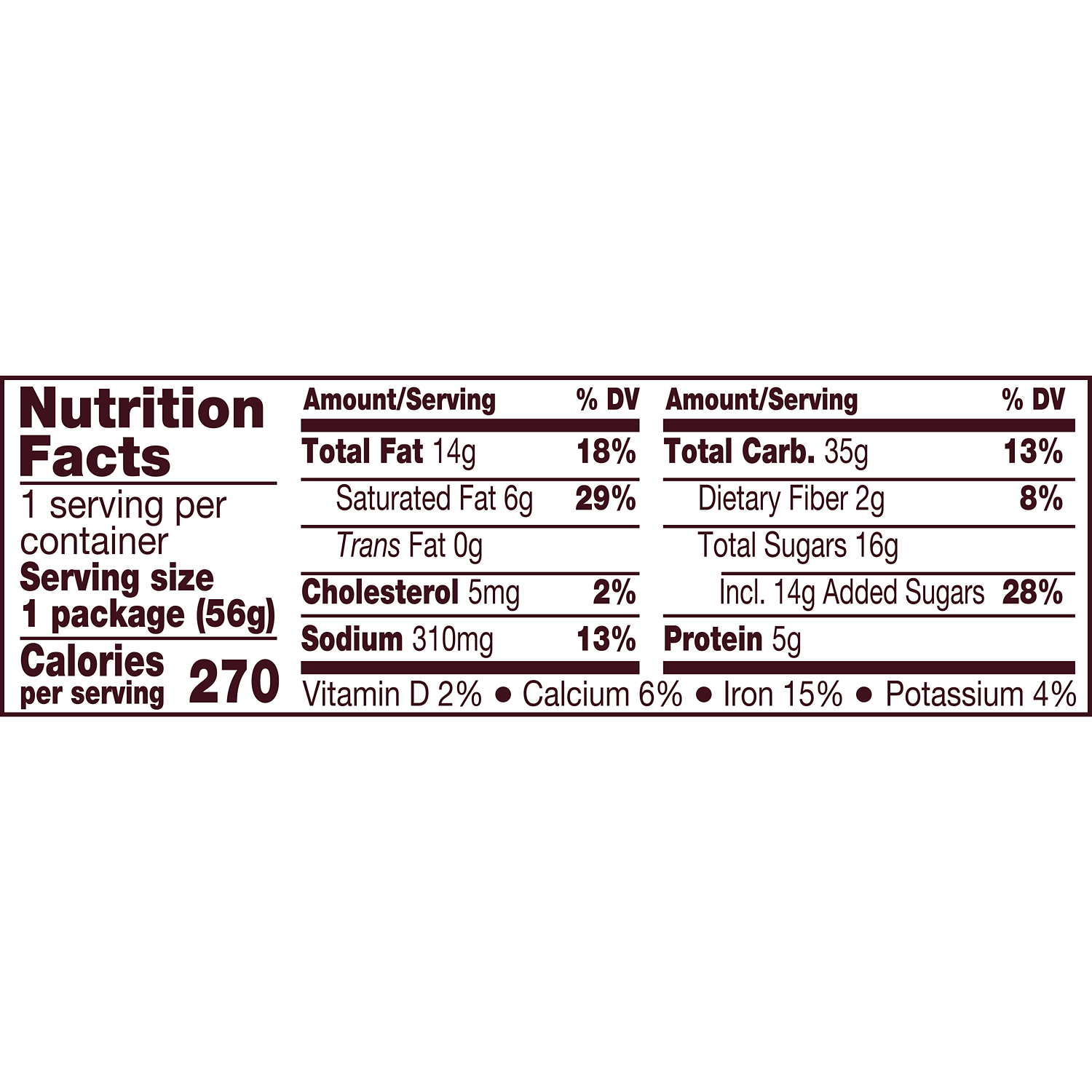HERSHEY'S Milk Chocolate Snack Mix, 2 oz tube - Nutritional Facts