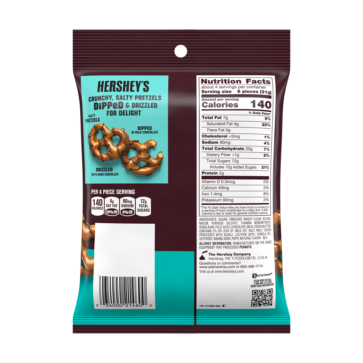 Hershey S Dipped Pretzels Milk Chocolate Snack 4 25 Oz Bag