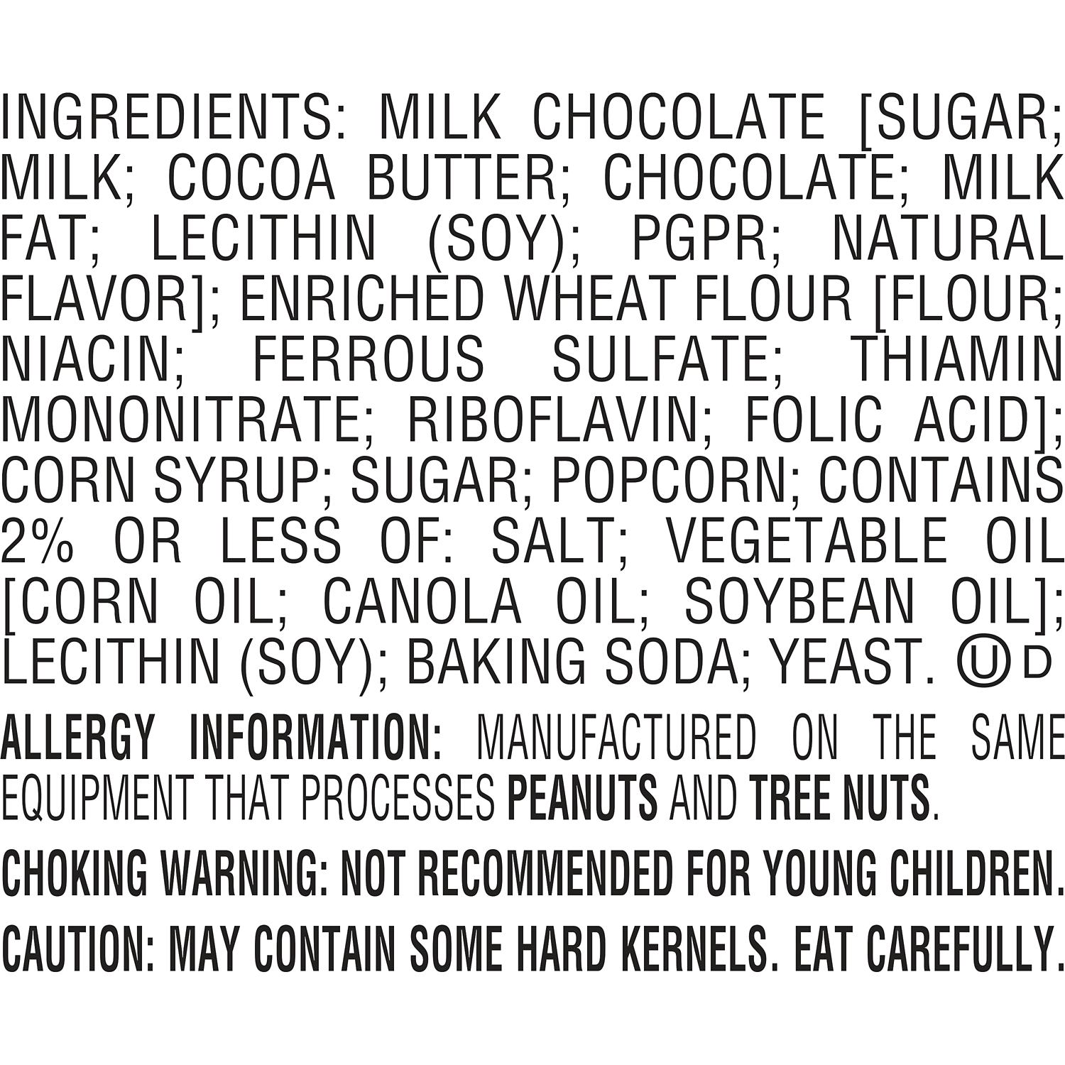 HERSHEY'S Popped Milk Chocolate Snack Mix, 8 oz bag - Ingredients