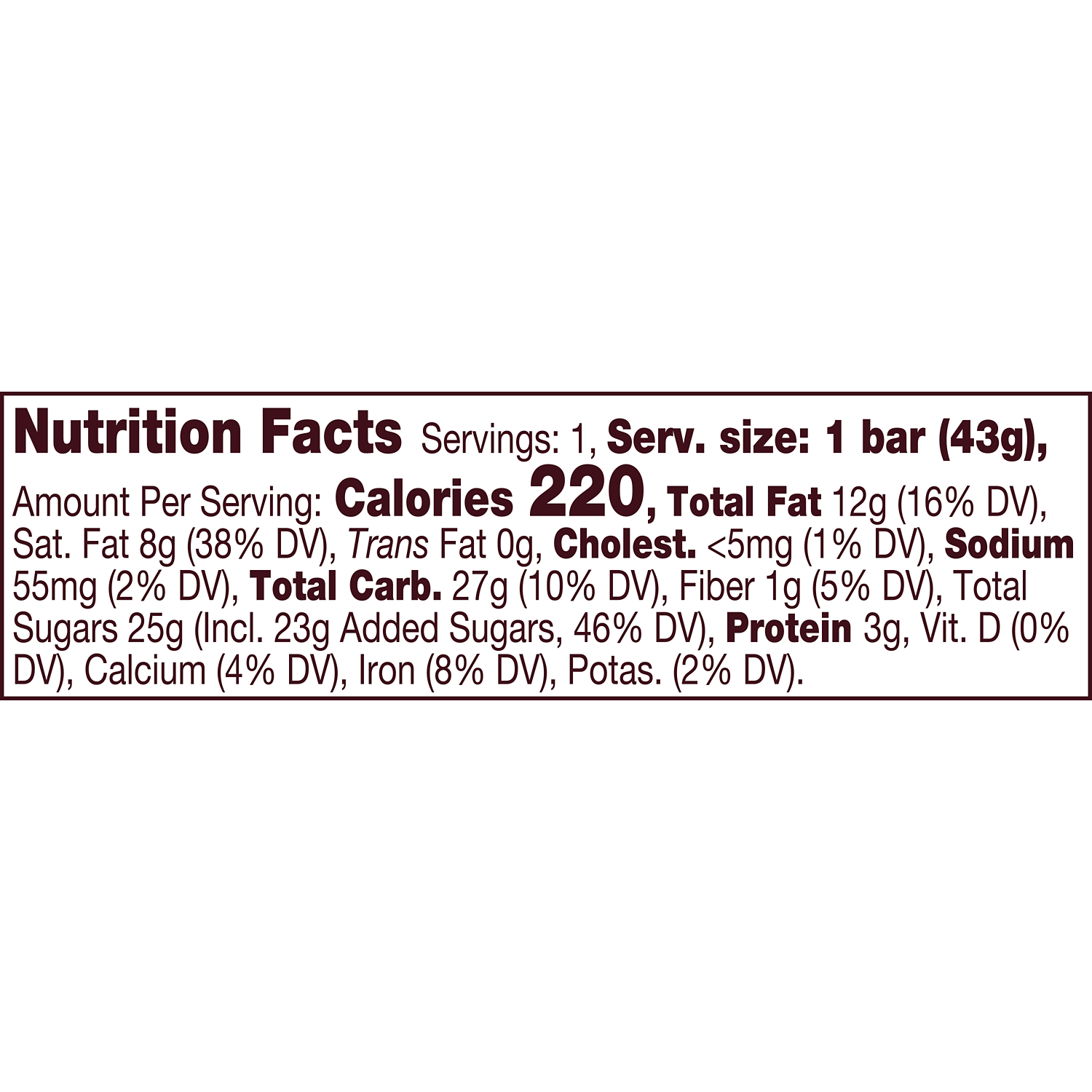 HERSHEY'S Milk Chocolate & REESE'S PIECES Candy Bar, 1.55 oz - Nutritional Facts