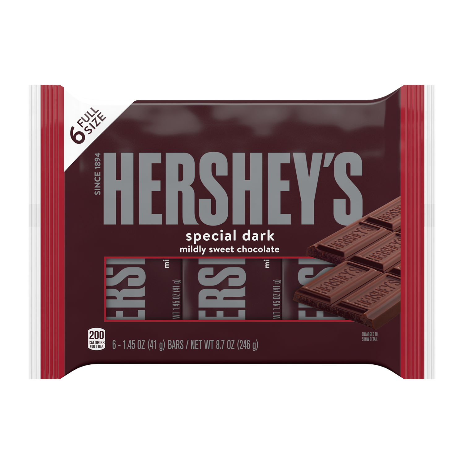 HERSHEY'S SPECIAL DARK Mildly Sweet Chocolate Candy Bars, 8.7 oz, 6 pack - Front of Package