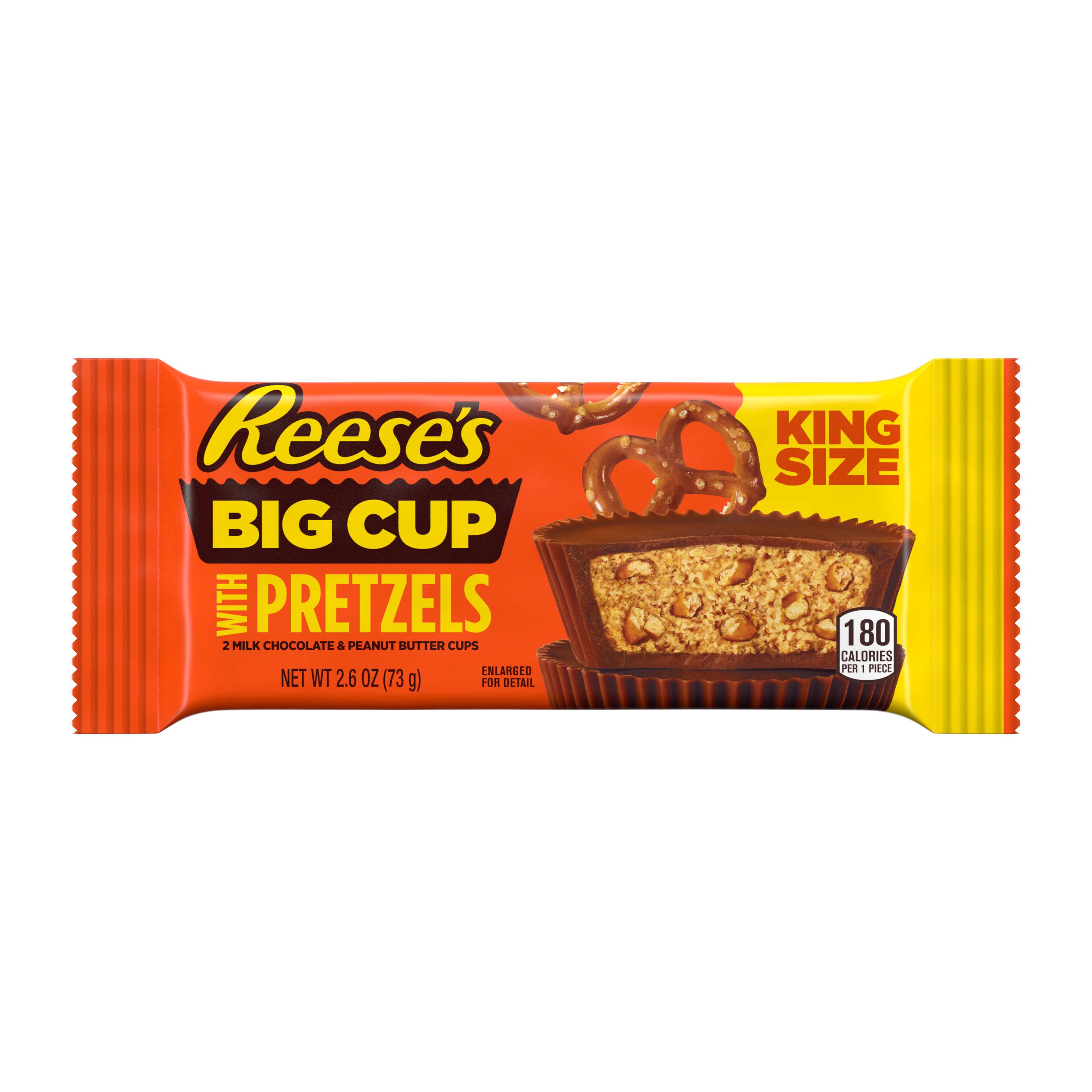 REESE'S Big Cup with Pretzels King Size Peanut Butter Cups, 2.6 oz - Front of Package