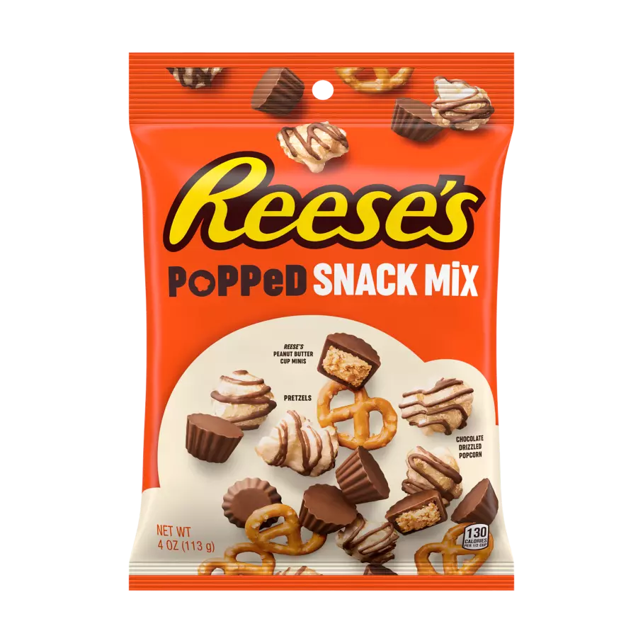 REESE'S Popped Milk Chocolate Peanut Butter Snack Mix, 4 oz bag - Front of Package