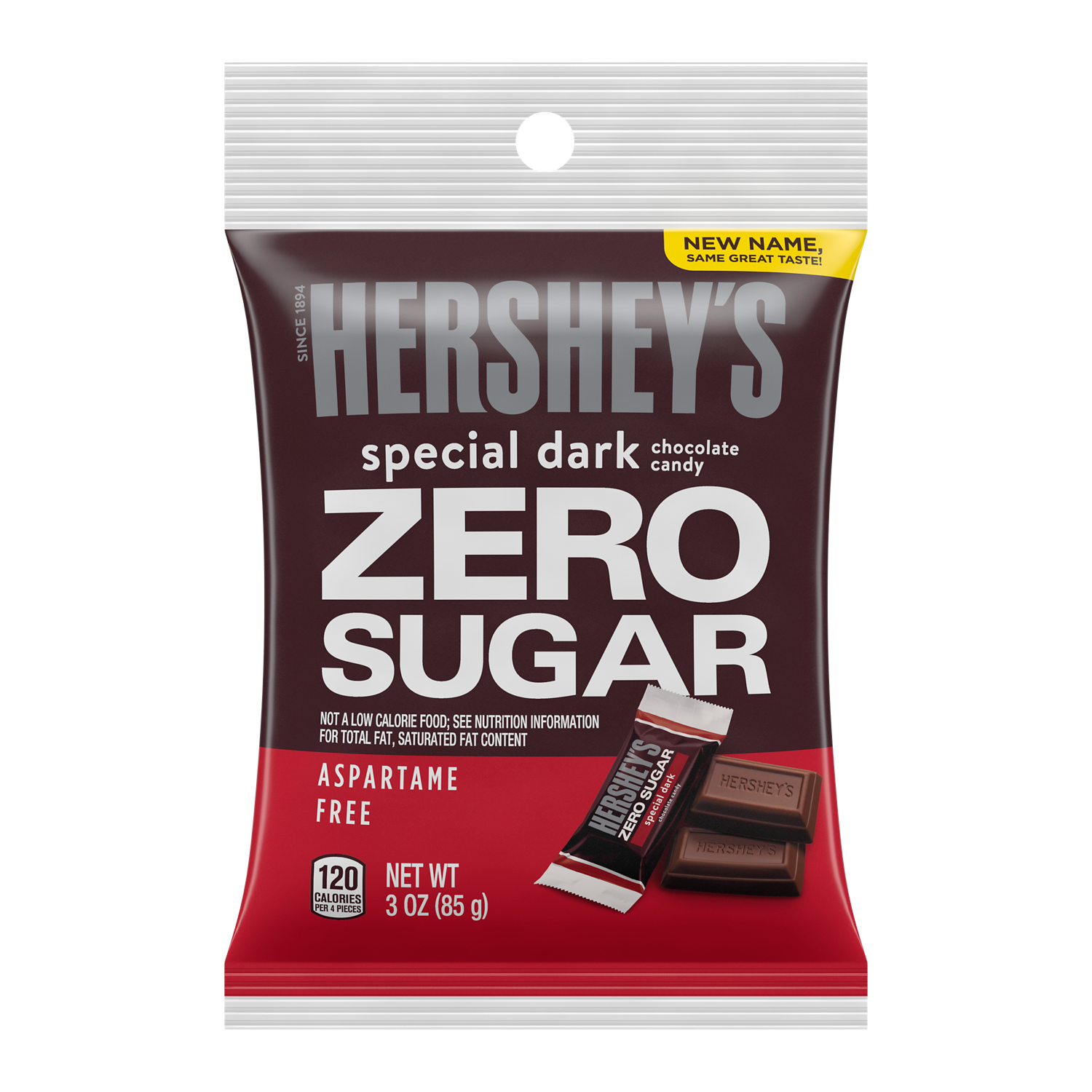 HERSHEY'S SPECIAL DARK Zero Sugar Chocolate Candy Bar, 3 oz bag - Front of Package