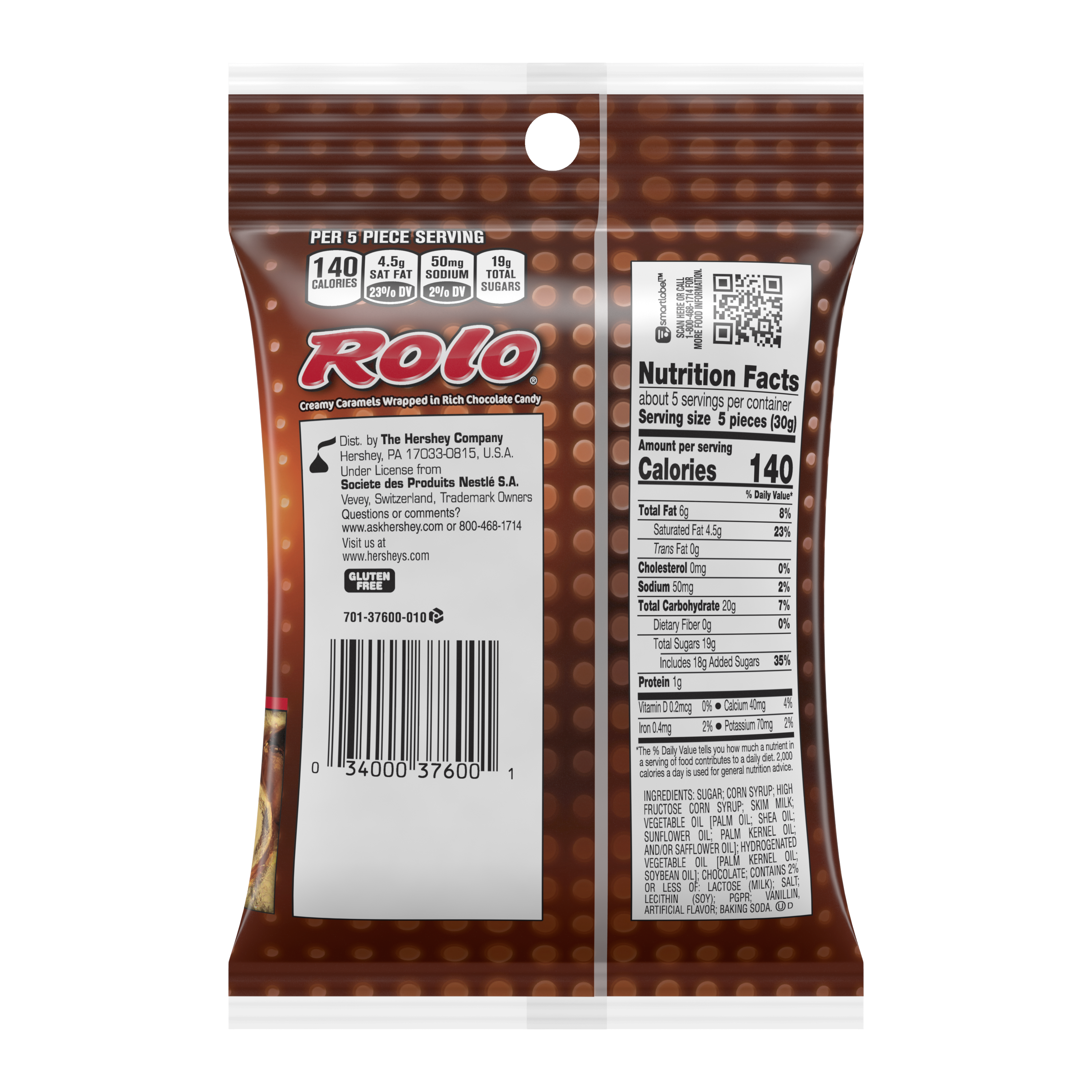 ROLO® Creamy Caramels in Rich Chocolate Candy, 5.3 oz bag - Back of Package