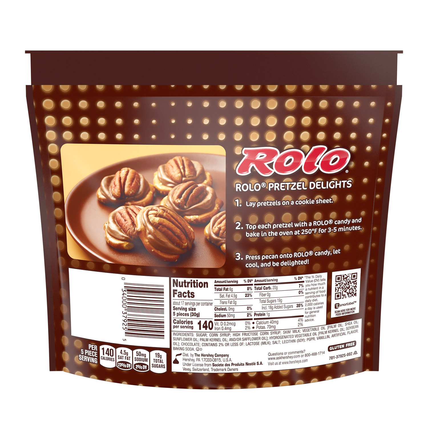 ROLO® Creamy Caramels in Rich Chocolate Candy, 17.8 oz bag - Back of Package